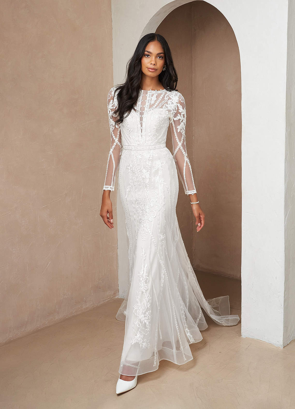 Azazie Yoki Wedding Dresses Diamond White Mermaid Scoop Tulle Dress image3