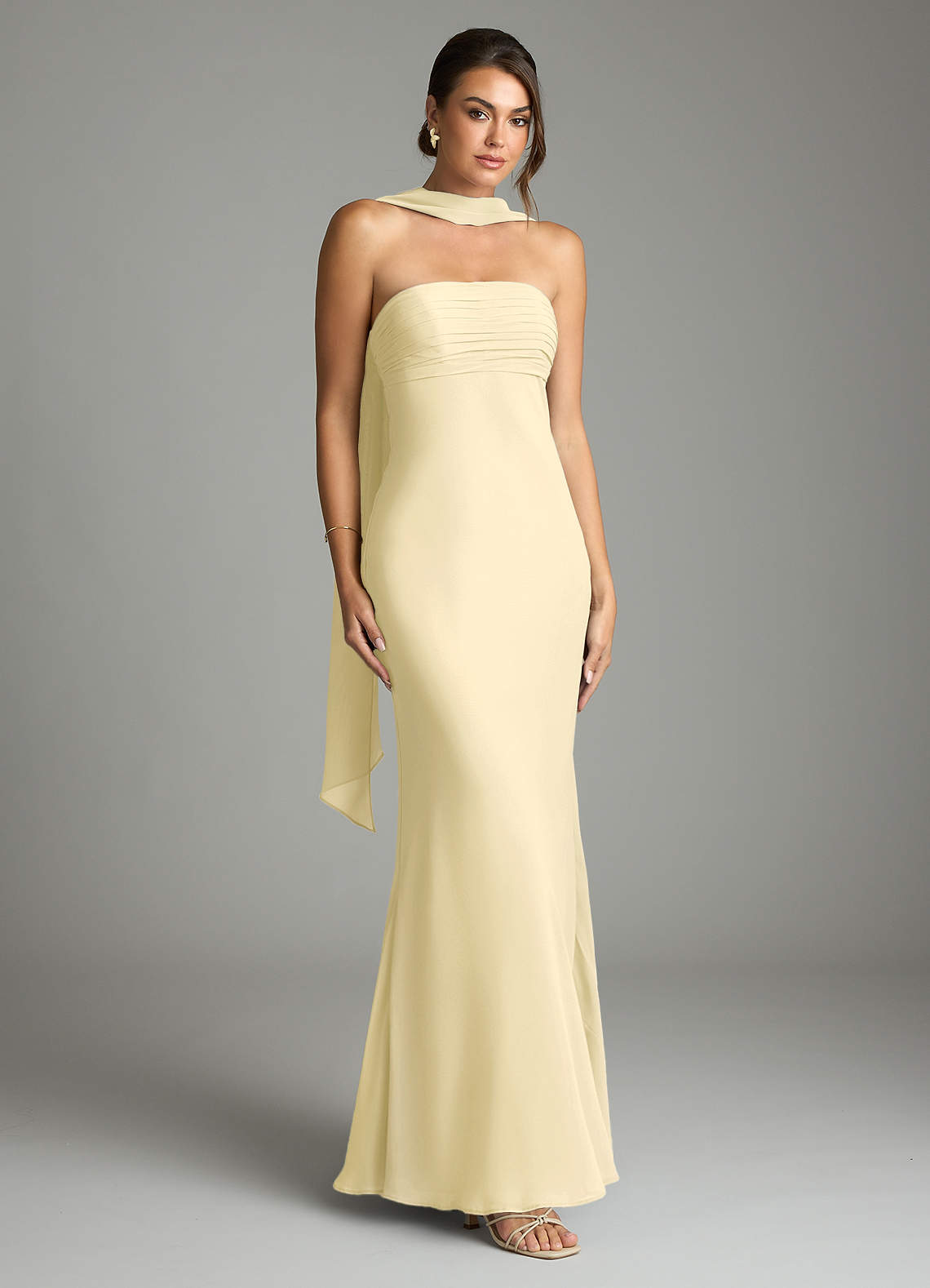Azazie Mermaid Strapless Floor-Length Chiffon Bridesmaid Dresses Lemon Sorbet