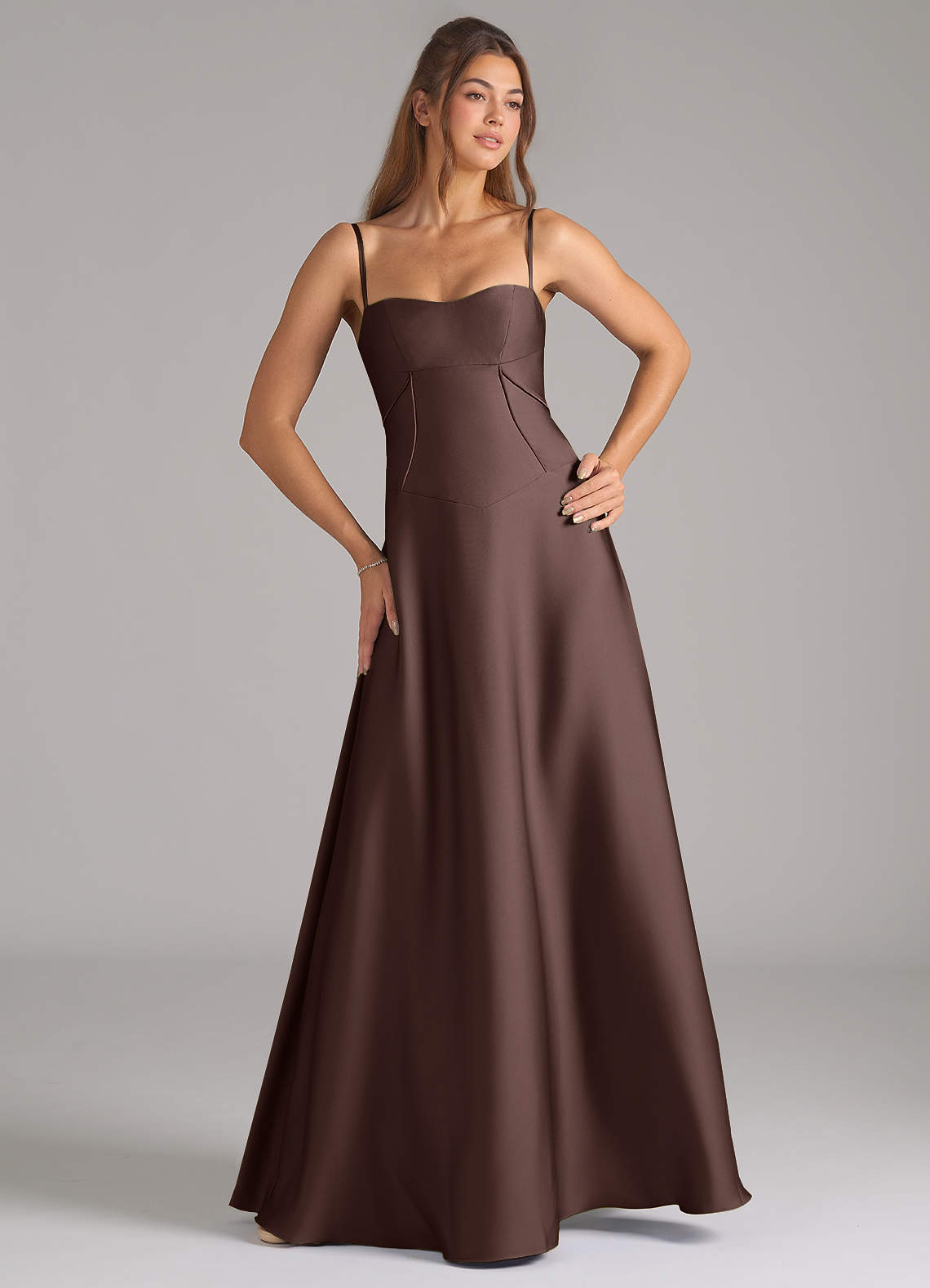 ✨新作/新品✨ANDRESD satin dressブラウン Azazie Valentine Ganache Stretch Satin Bridesmaid Dresses | Azazie
