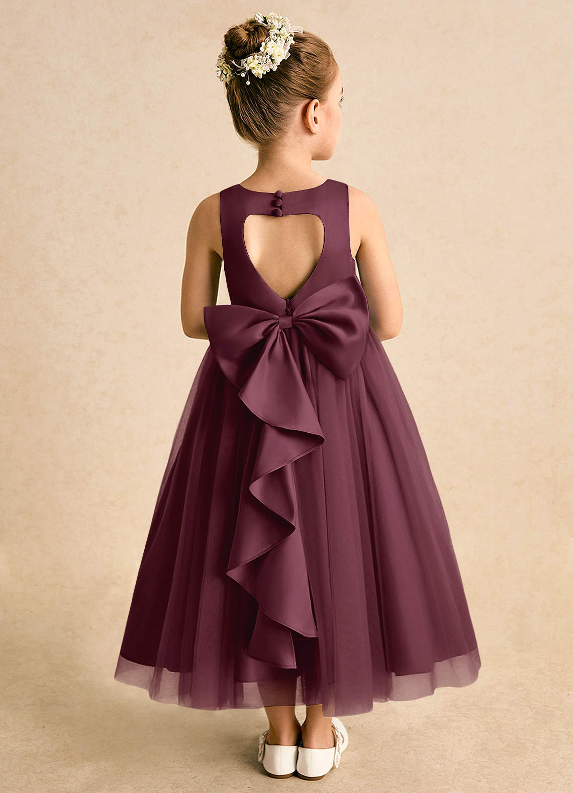 Azazie Solia Flower Girl Dresses Cabernet Ball-Gown Bow Tulle Dress image1
