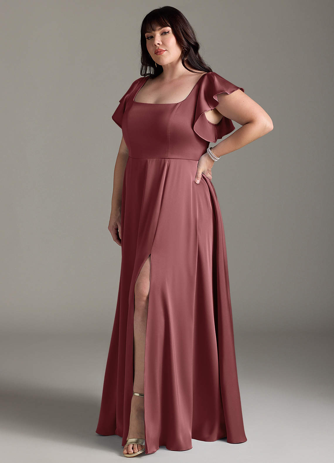 Azazie Bondi Bridesmaid Dresses Amethyst A-Line Bow Stretch Satin Dress image8