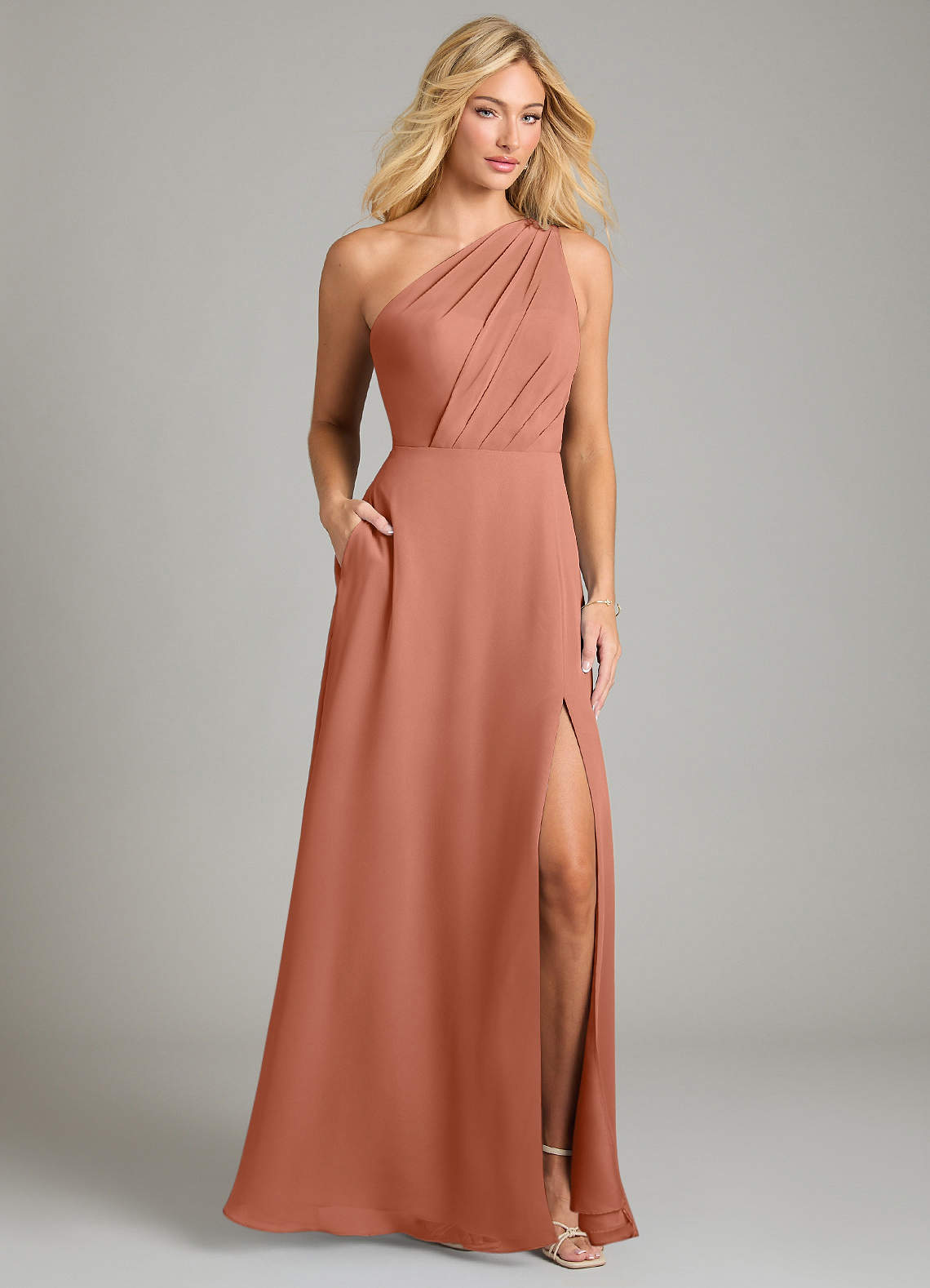 Azazie Phaedra Bridesmaid Dresses MAI TAI A-Line One Shoulder Chiffon Dress image1