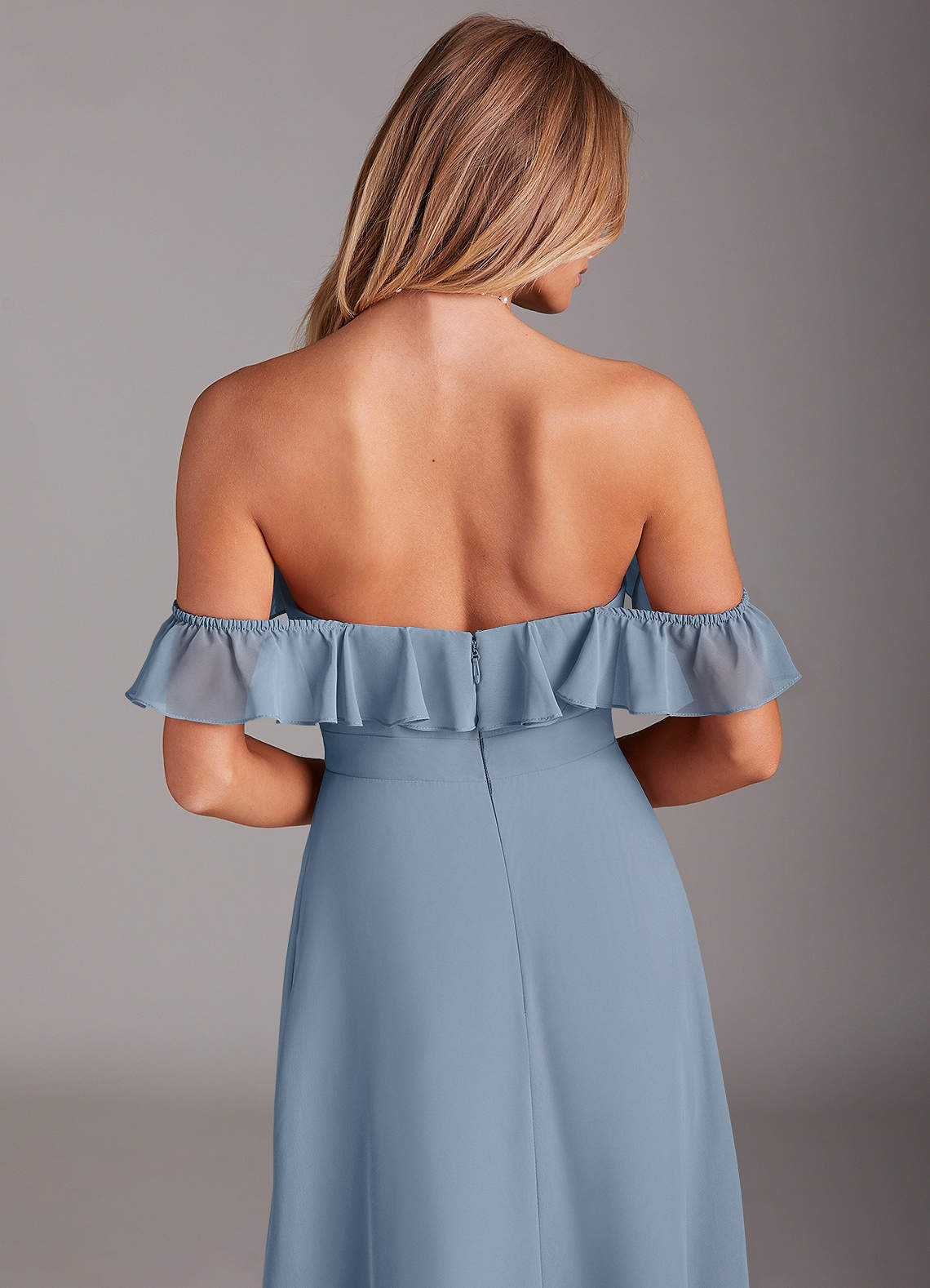 Azazie Lyra Bridesmaid Dresses Dusty Blue A-Line Chiffon Convertible Dress image7