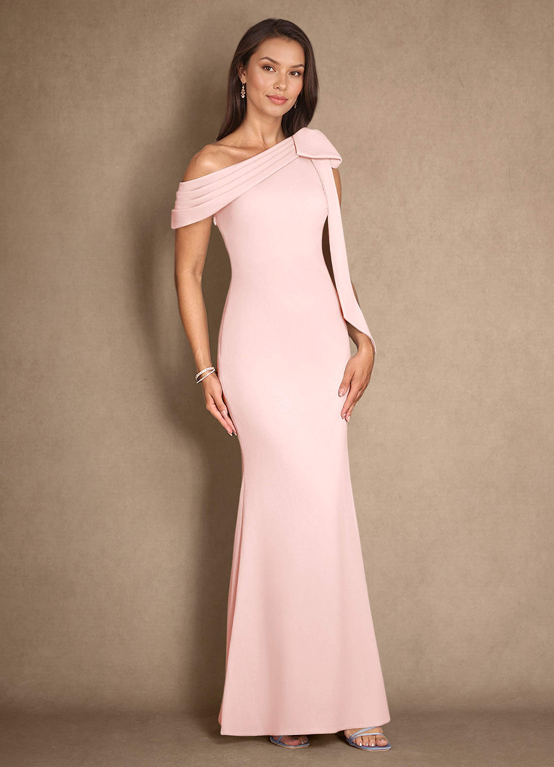 Azazie Myers Mother of the Bride Dresses Blushing Pink Mermaid Pleated Stretch Crepe Dress image2