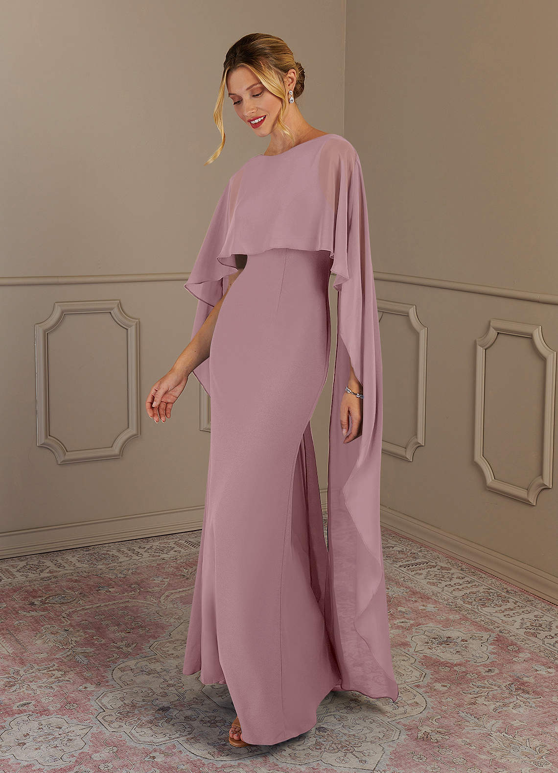 Azazie Dion Mother of the Bride Dresses Dusty Rose Sheath Scoop Stretch Crepe Dress image2