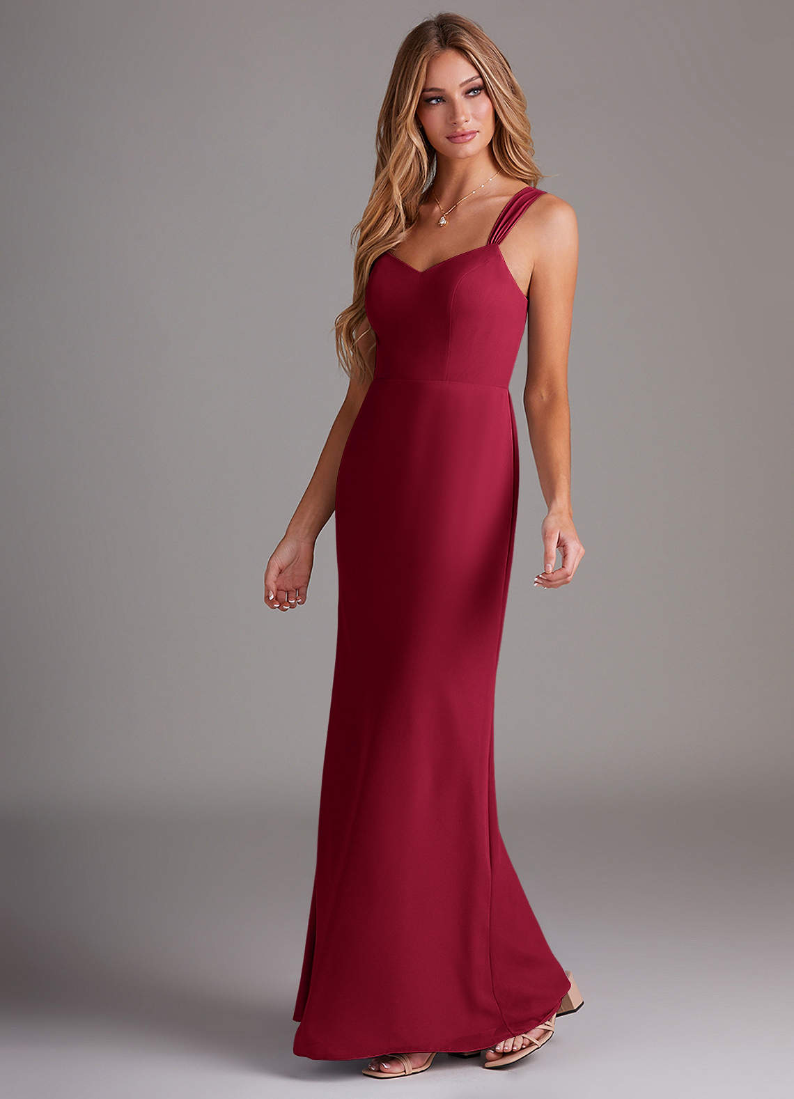 Azazie Denice Jurken voor bruidsmeisjes Jurk van Chiffon met Kolom Geplooid Bourgondië image2