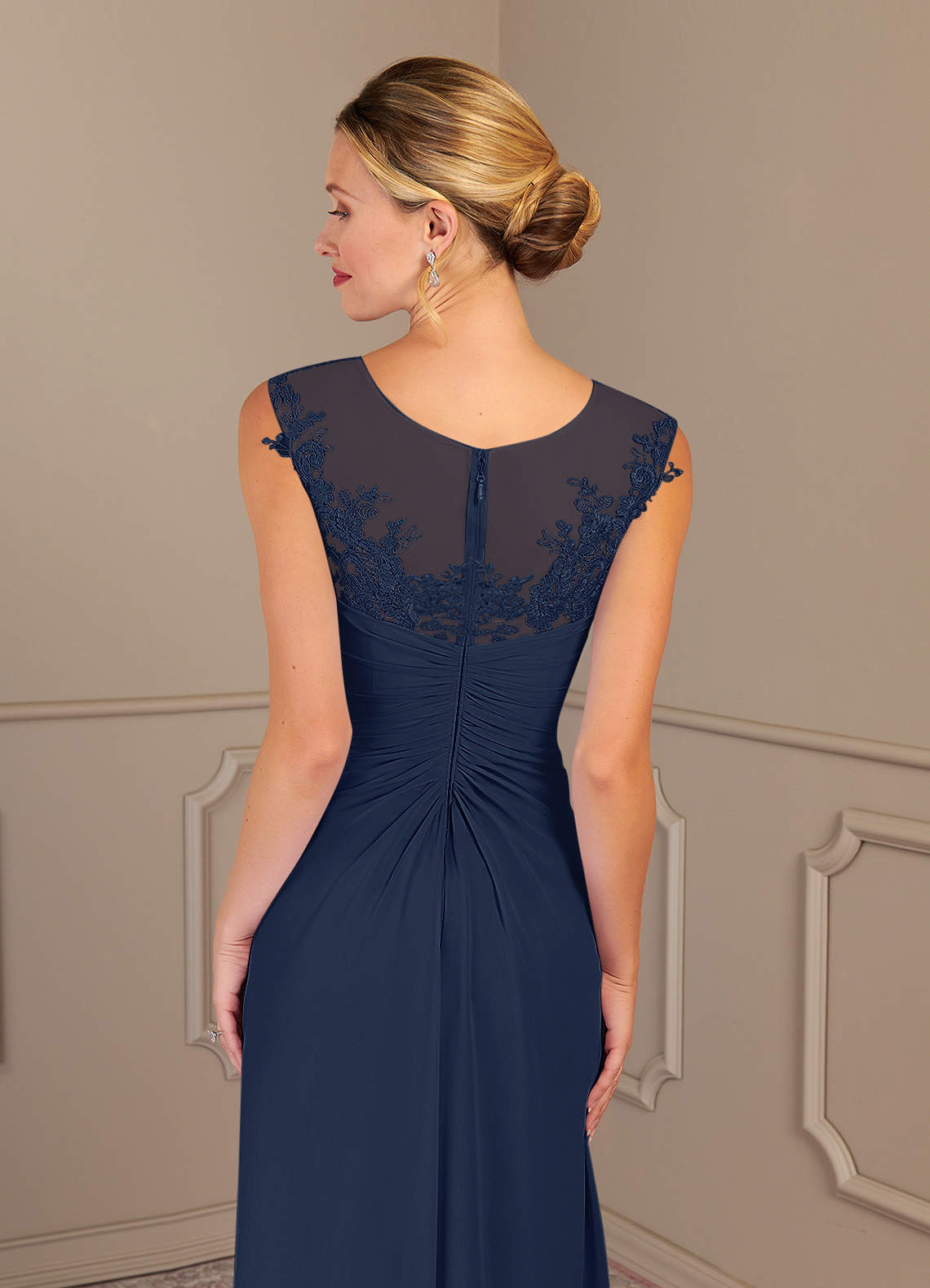 Azazie Endora Mother of the Bride Dresses Dark Navy A-Line Scoop Lace Chiffon Dress image5