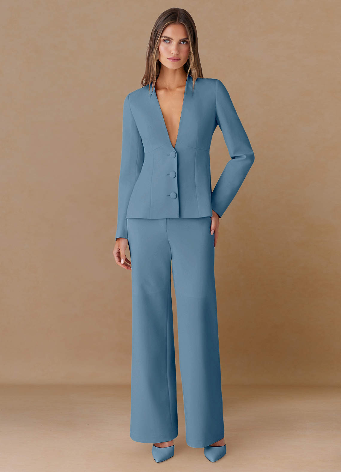 front Elara Azul Claro Blazer de alfaiataria com trama refinada