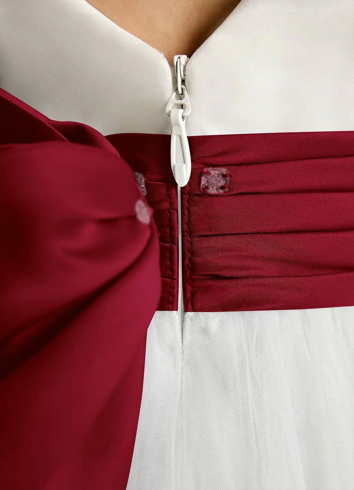 Azazie Sosie vestidos de niña de las flores Vestido de Marfil Burdeos de Tul de Corte en A con Plisado image4