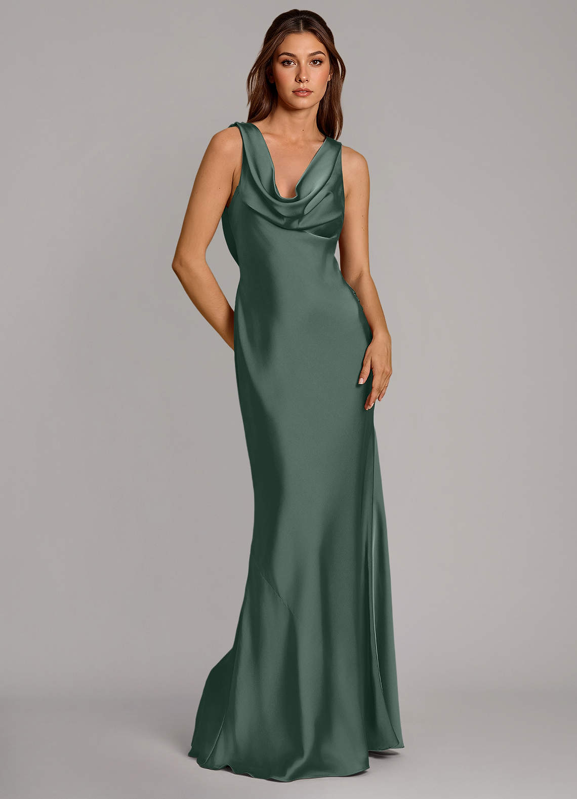 Azazie Cheryl Bridesmaid Dresses Sea Moss Mermaid Stretch Satin Dress image1