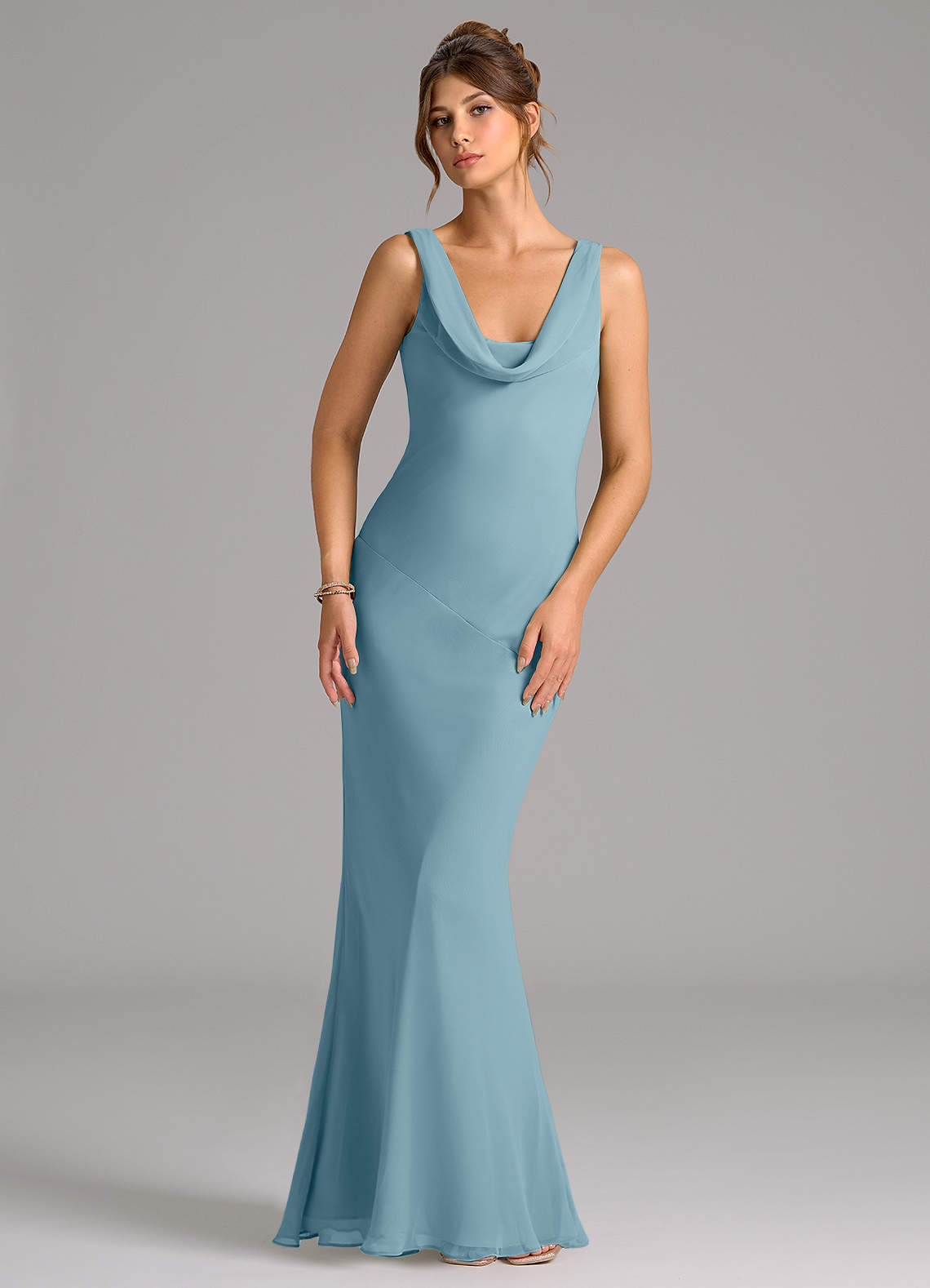 Azazie Rylina Bridesmaid Dresses Moody Blue Mermaid Pleated Chiffon Dress image1
