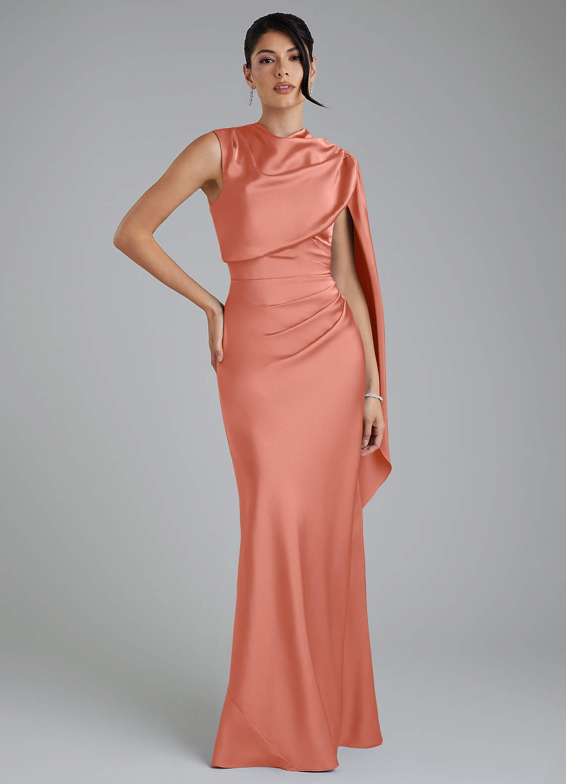 salmon mermaid dress G2125 Salmon Pink Asymmetric Organza Mermaid Gown