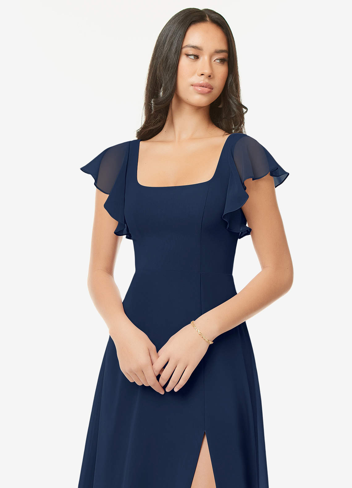 Azazie Bondi Bridesmaid Dresses Dark Navy A-Line Ruffled Chiffon Dress image5