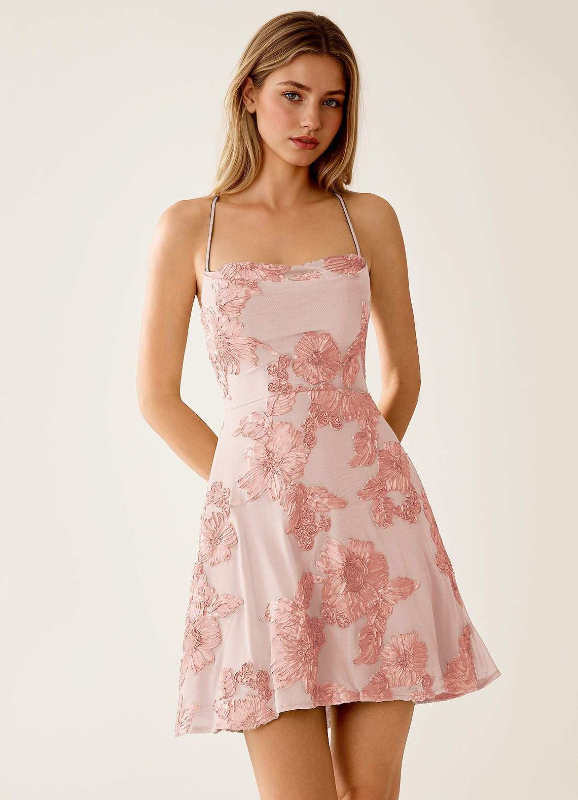 ivory a line mini dress Badgley Mischka Laser A-Line Mini Dress