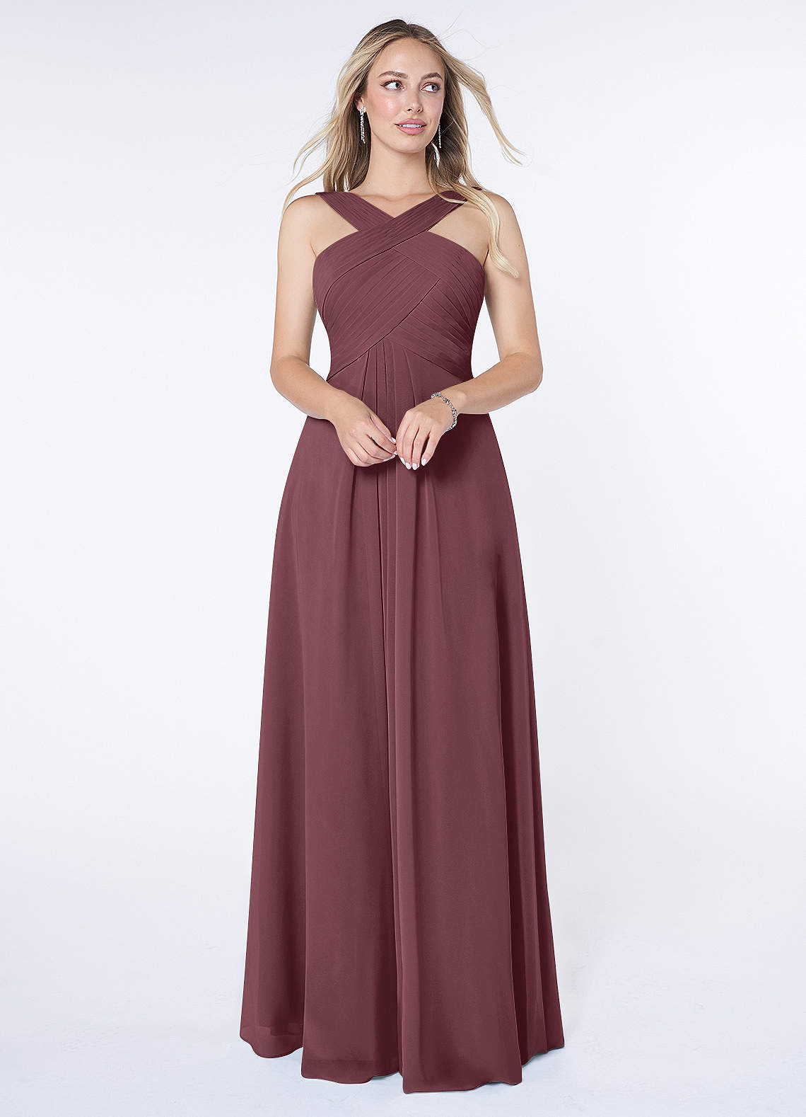 Azazie Kaleigh Bridesmaid Dresses Sangria A-Line Pleated Chiffon Dress image1