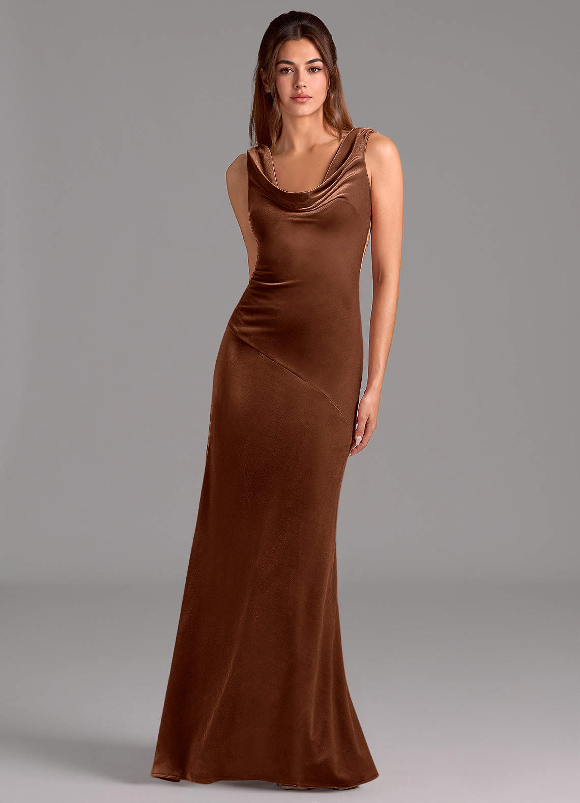 Azazie Rylina Bridesmaid Dresses Umber Mermaid Bow Velvet Dress image1