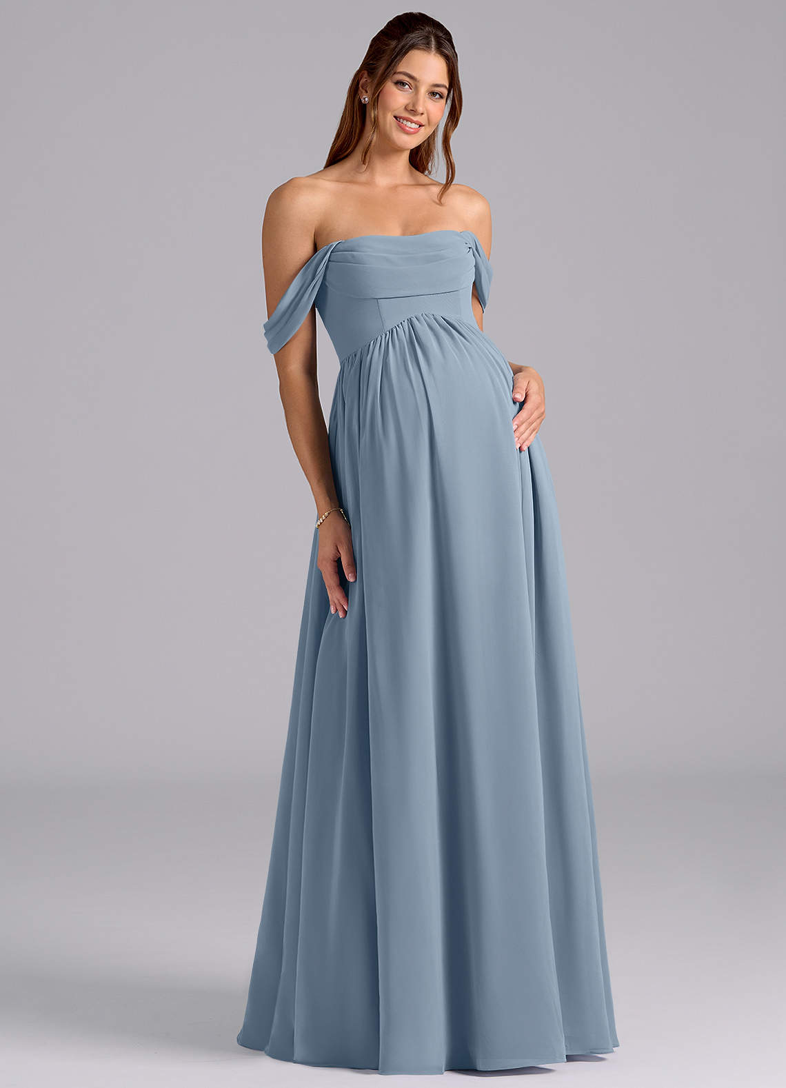 Azazie Saige Probar vestidos en casa Vestido de Corte en A Plisado Hasta el suelo Gasa image2