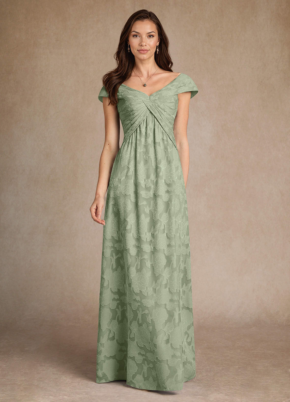 Azazie Myrtle Mother of the Bride Dresses Dusty Sage A-Line Pleated Floral Burnout Dress image1