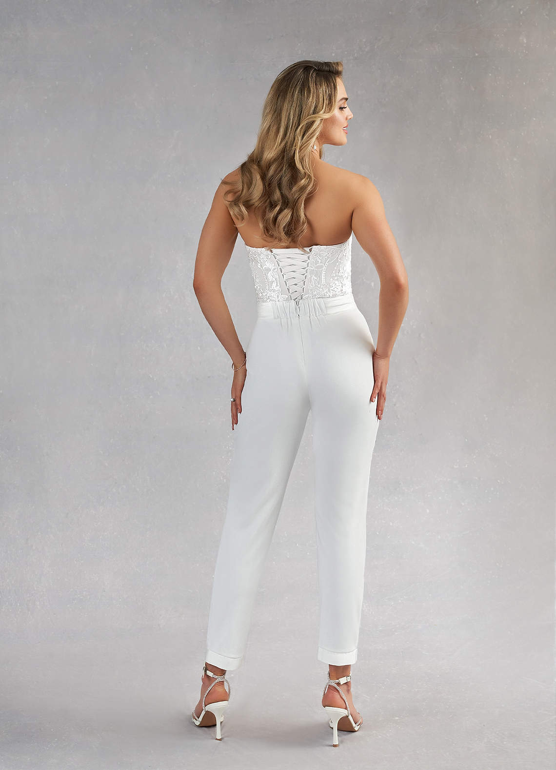 Azazie Tiffany Diamond White Pant Styles Lace Stretch Crepe Dress