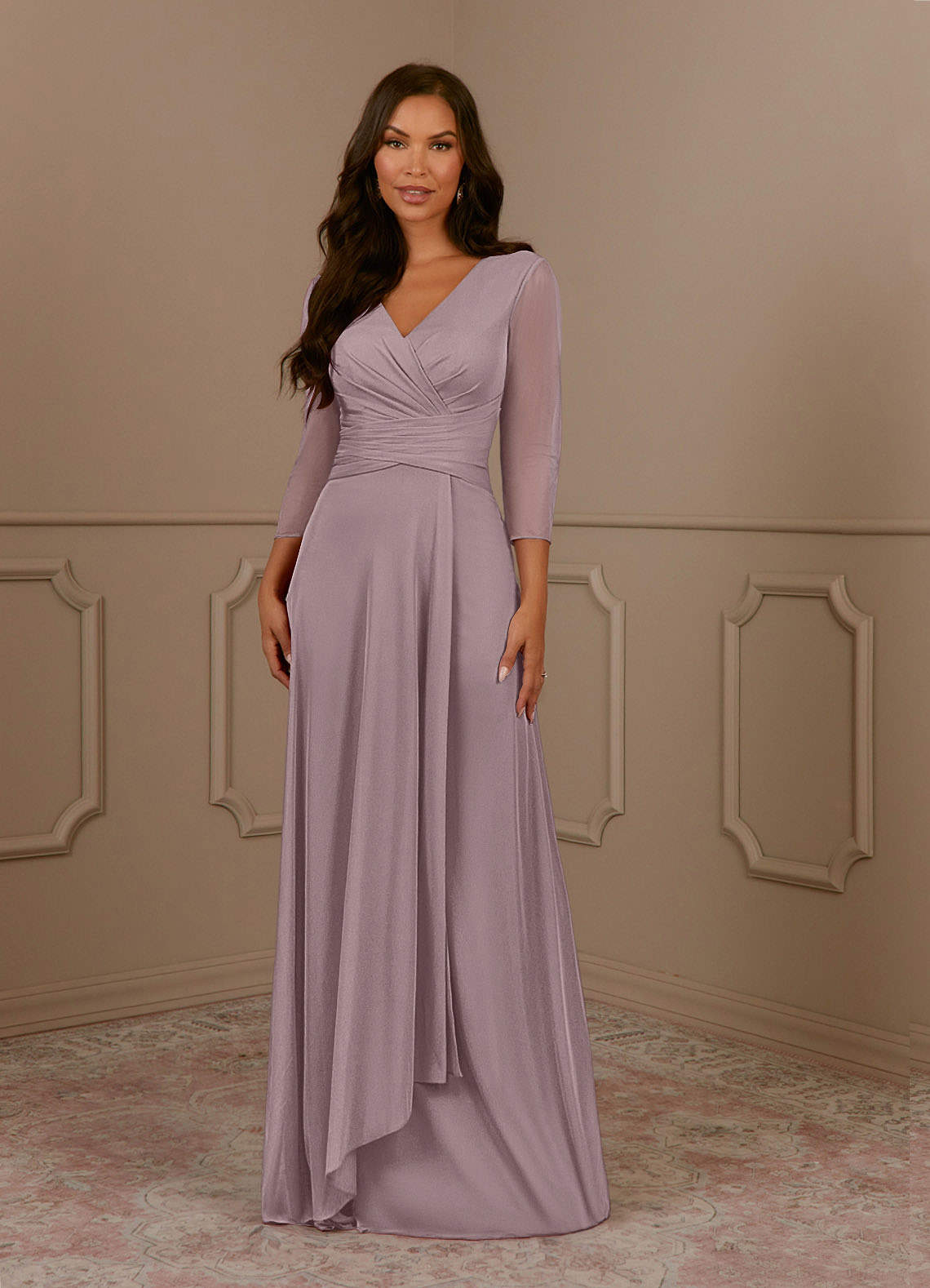 Azazie Annetta Abiti per la Madre della Sposa Abito A-Line in Maglia Plissettao con Scollo a V Dusk image1