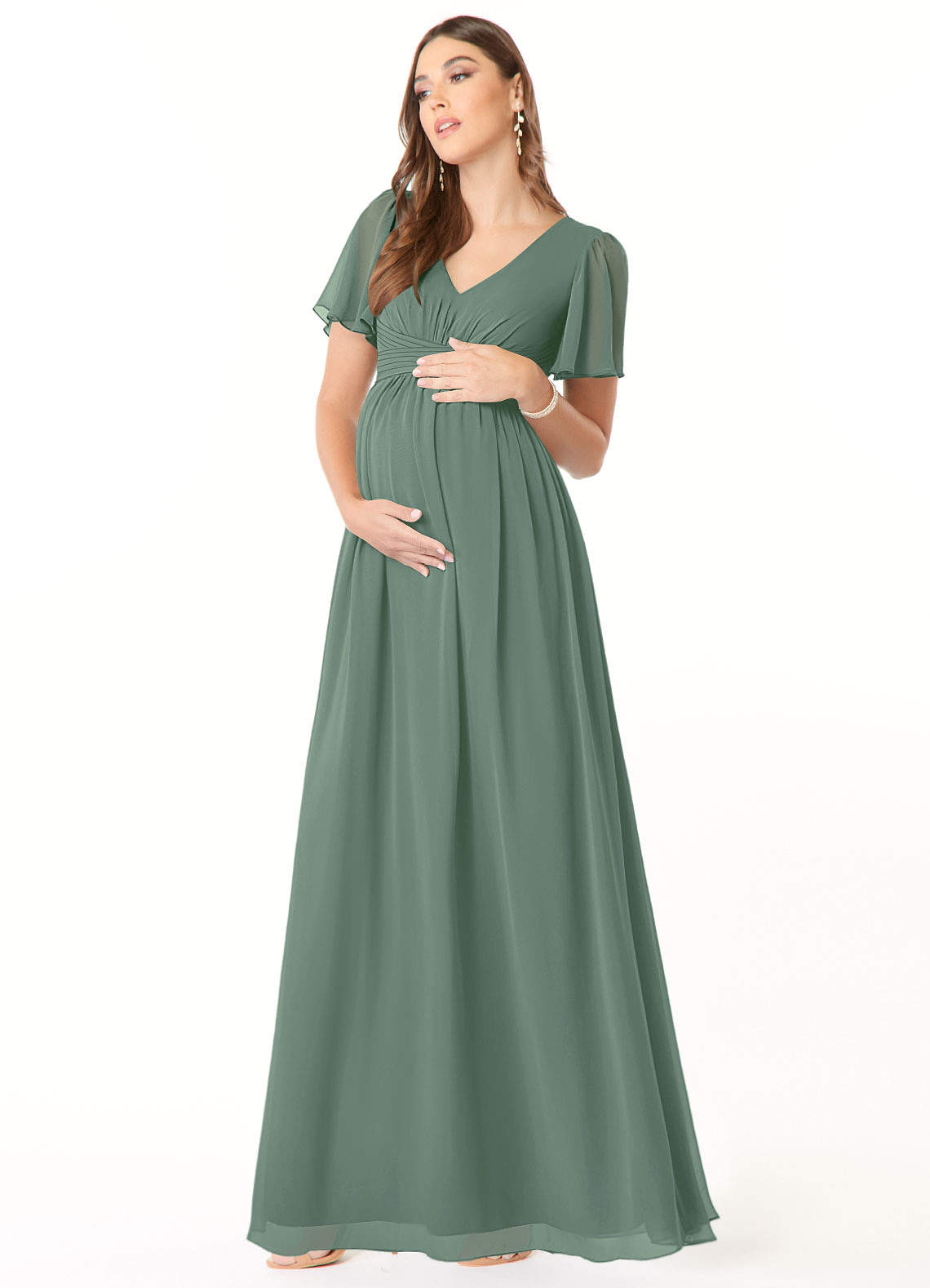 Azazie Verna Maternity Bridesmaid Dresses A-Line V-Neck Ruched Chiffon Floor-Length Dress image2