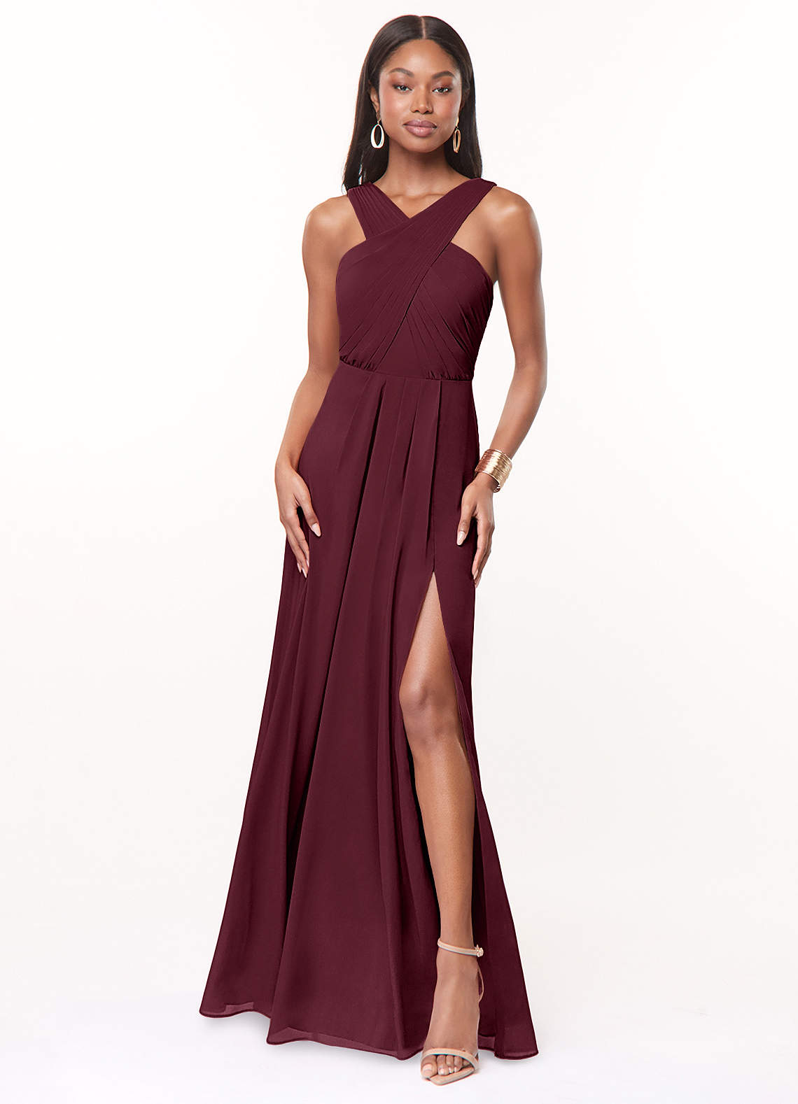 Azazie Brandie Bridesmaid Dresses Cabernet A-Line Pleated Stretch Chiffon Dress image1