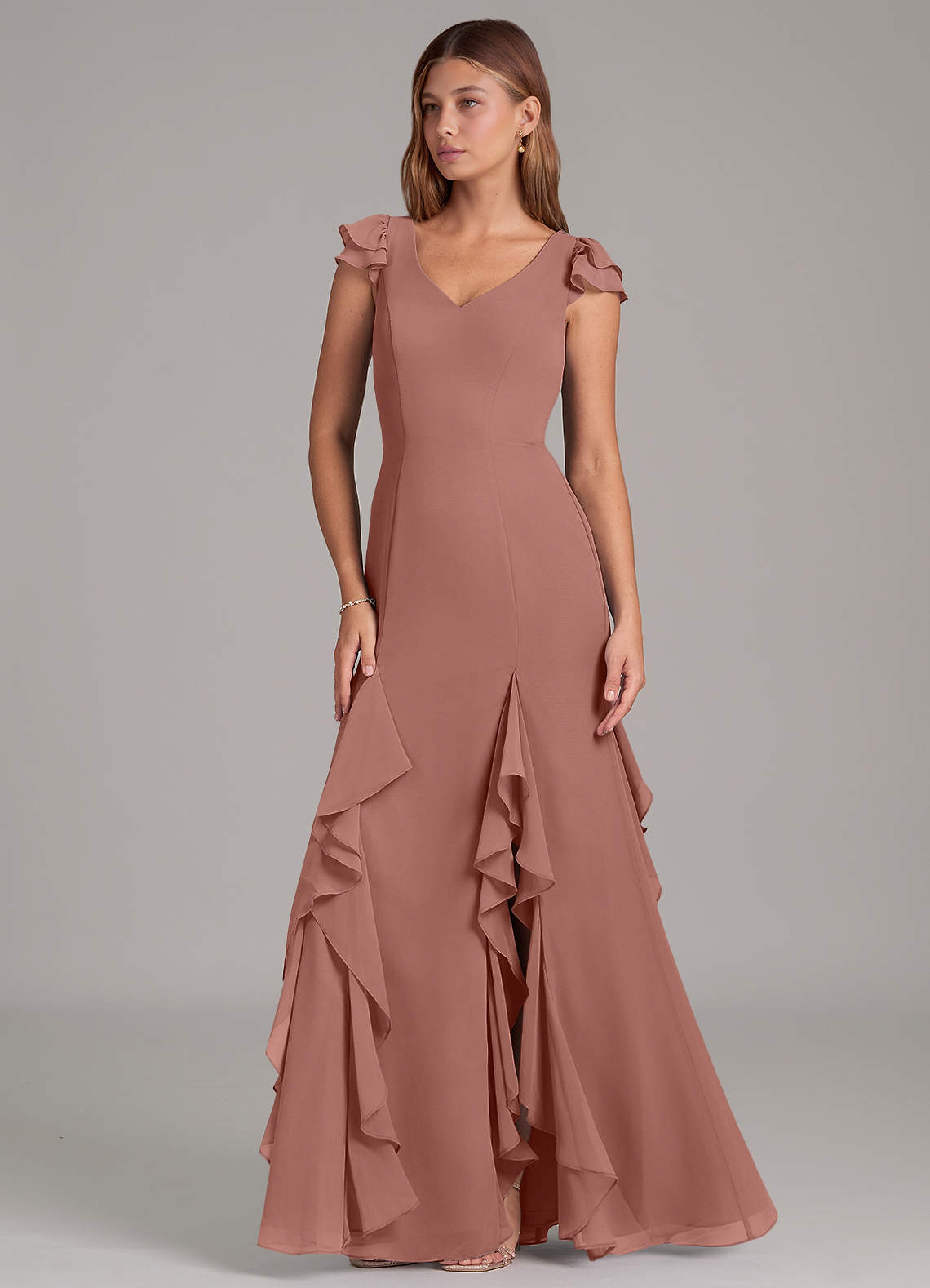 Azazie Nessa Bridesmaid Dresses Cedar Rose A-Line Chiffon Dress image1