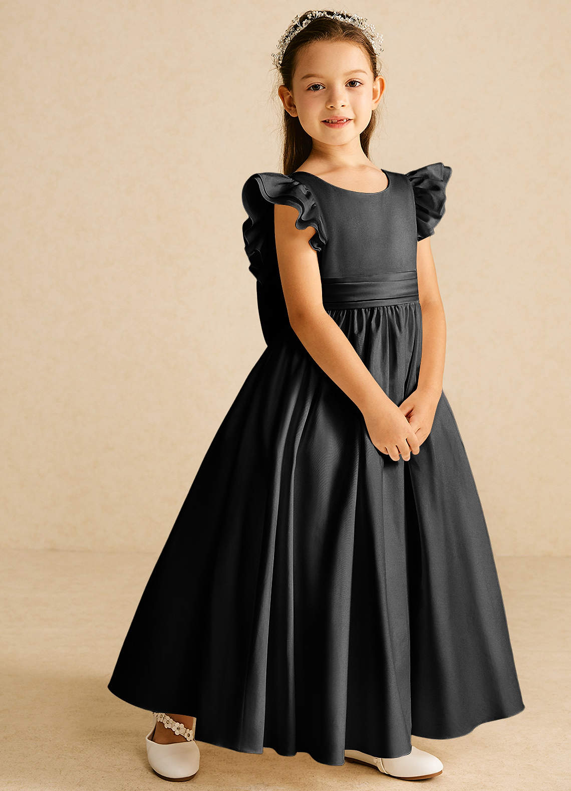 Azazie Piglette Flower Girl Klänningar Klä A-Line i Matt satäng Rosett image4