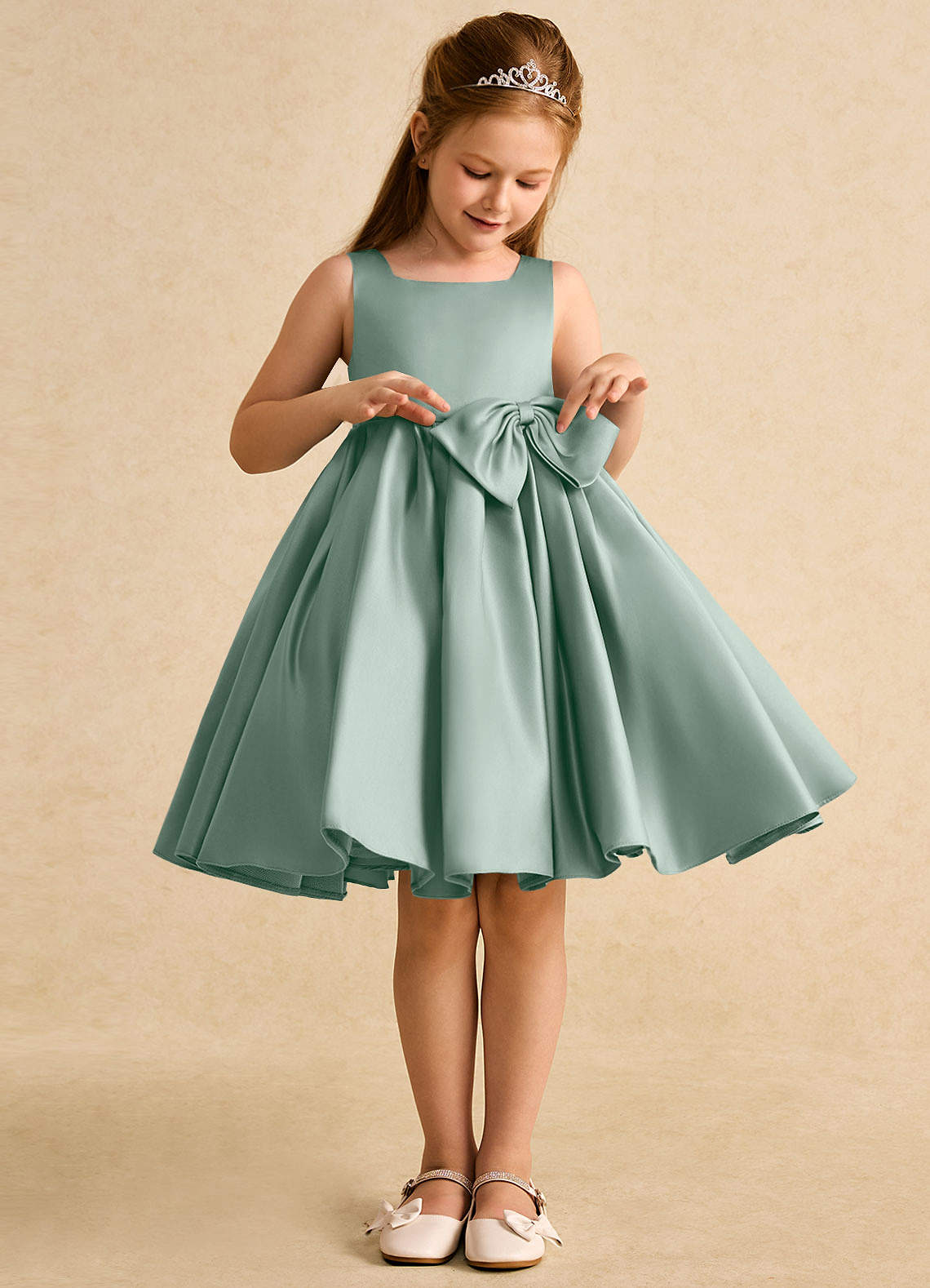 silver childrens bridesmaid dresses A-Line/Princess Scoop Neck Sleeveless Junior Girl Bridesmaid Dresses with Lace Appliques, Silver