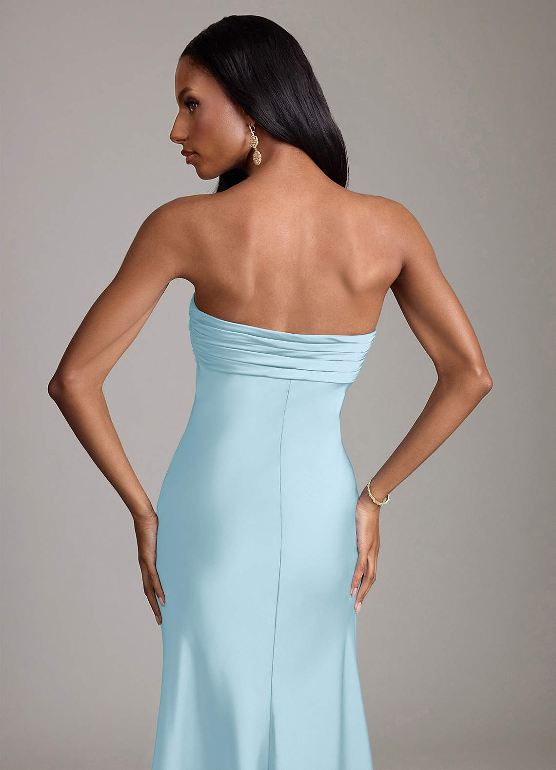 Azazie Saylor Brudtärnklänningar Klä av Sjöjungfru i Stretch Satin Axelbandslös Himmelsblå image5