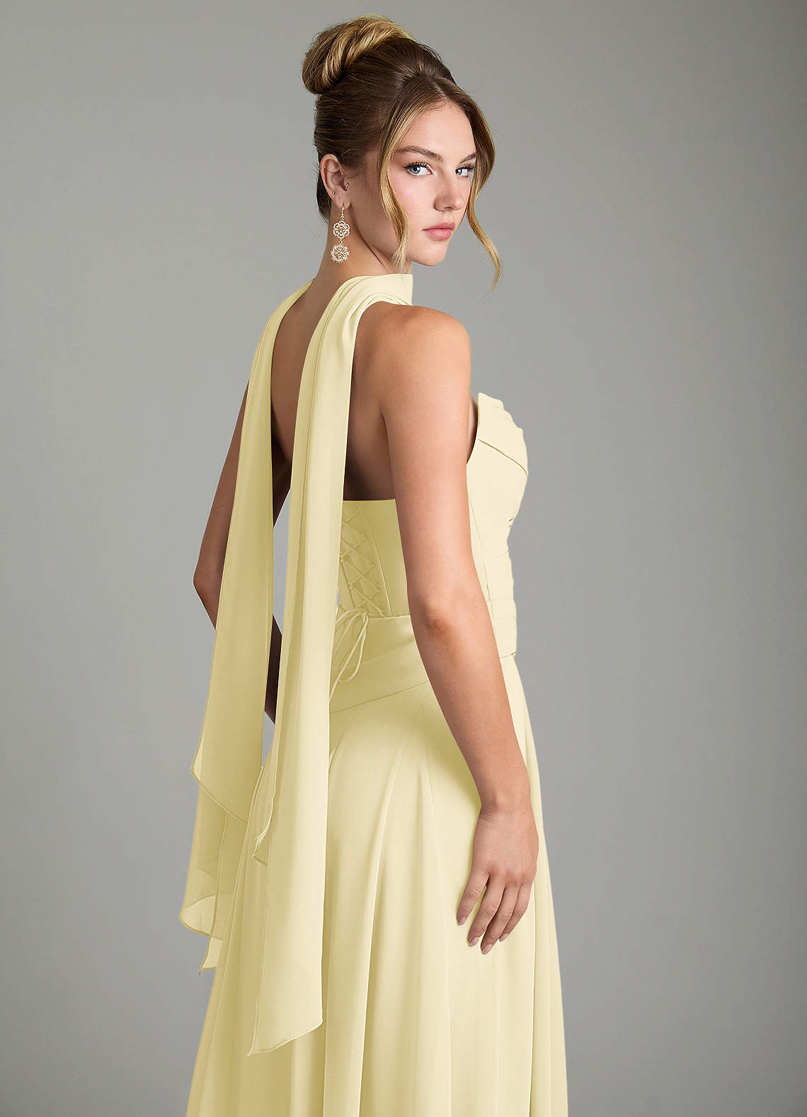 Azazie Gabriela Bridesmaid Dresses Lemon Sorbet A-Line Corset Chiffon Dress image11