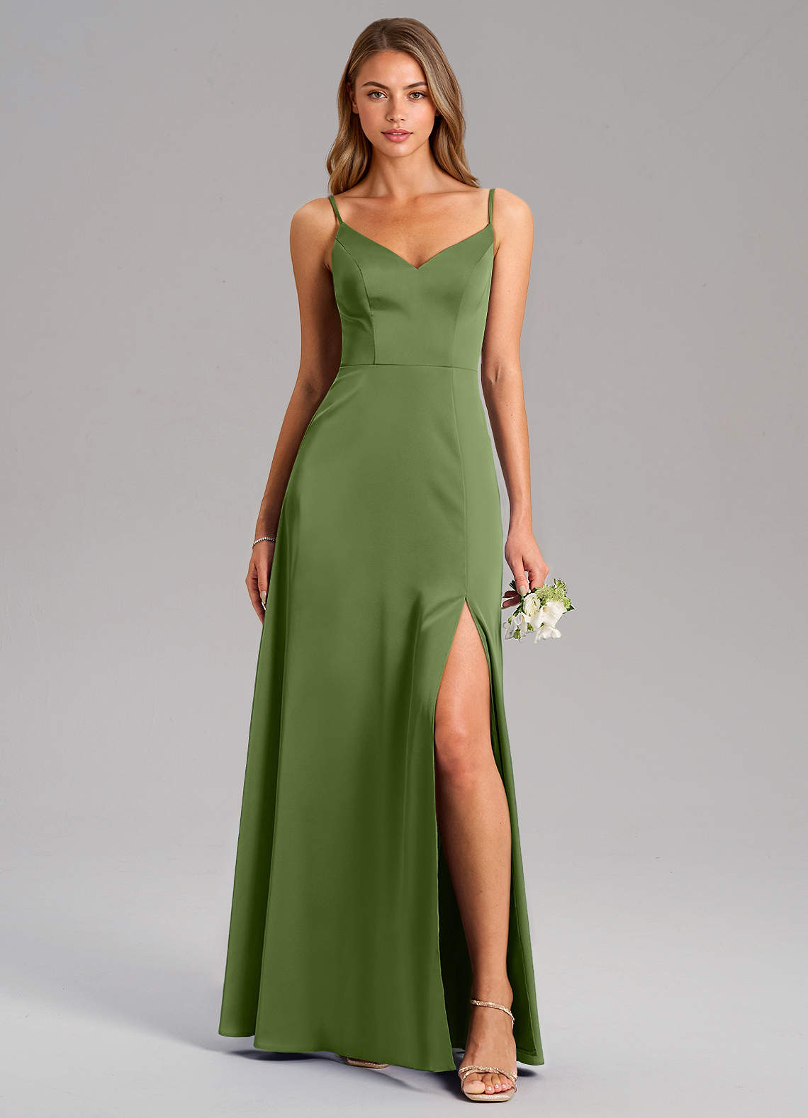 Azazie Talina Bridesmaid Dresses Juniper A-Line Stretch Satin Dress image1