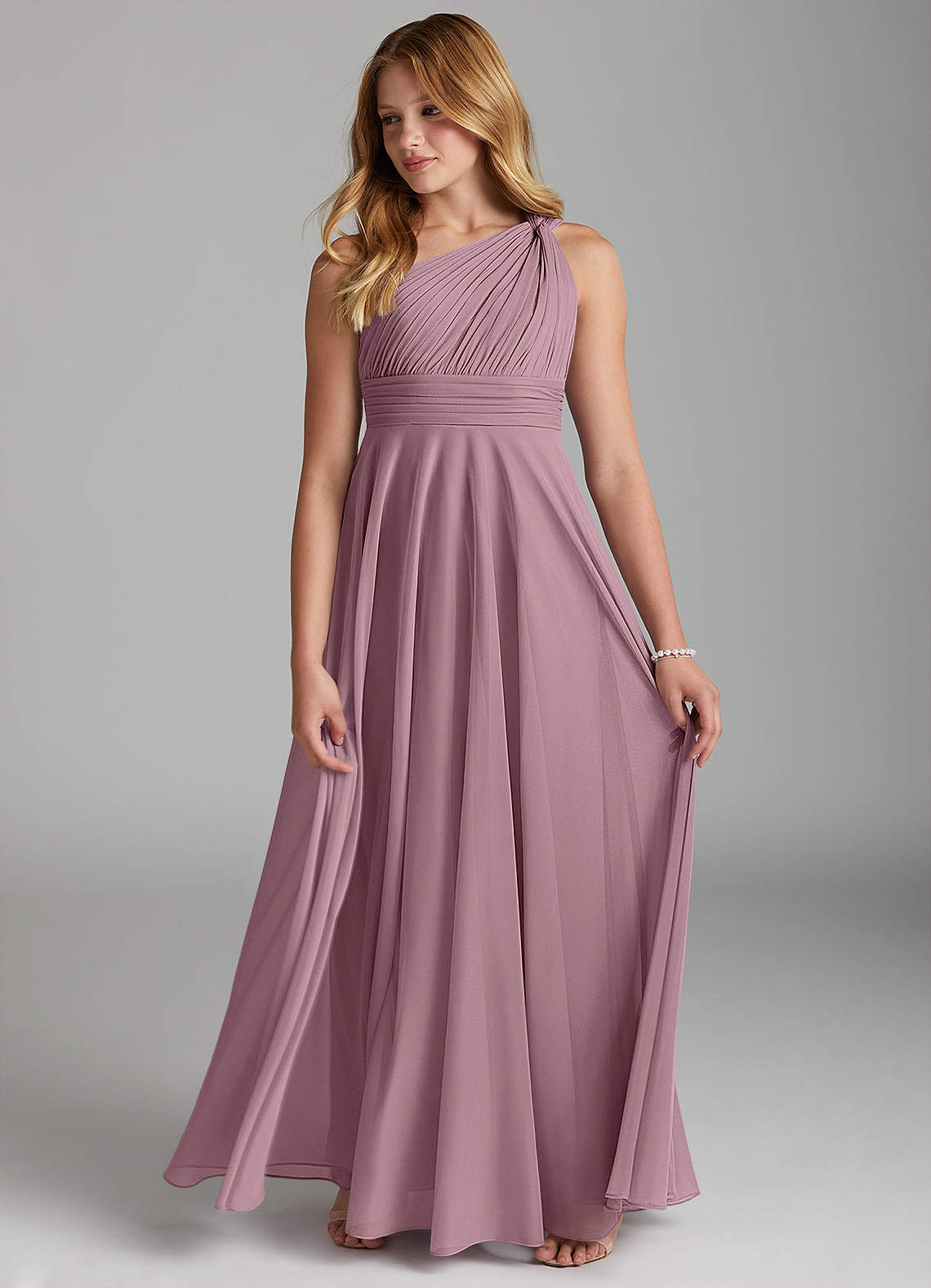 Azazie Charlize Junior Dusty Rose A-Line Mesh Dress image3