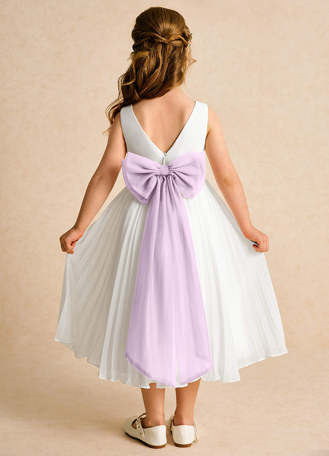 Azazie Margot vestidos de niña de las flores Vestido de Marfil Lila Esmerilada de Gasa de Corte En A con Plisado image1