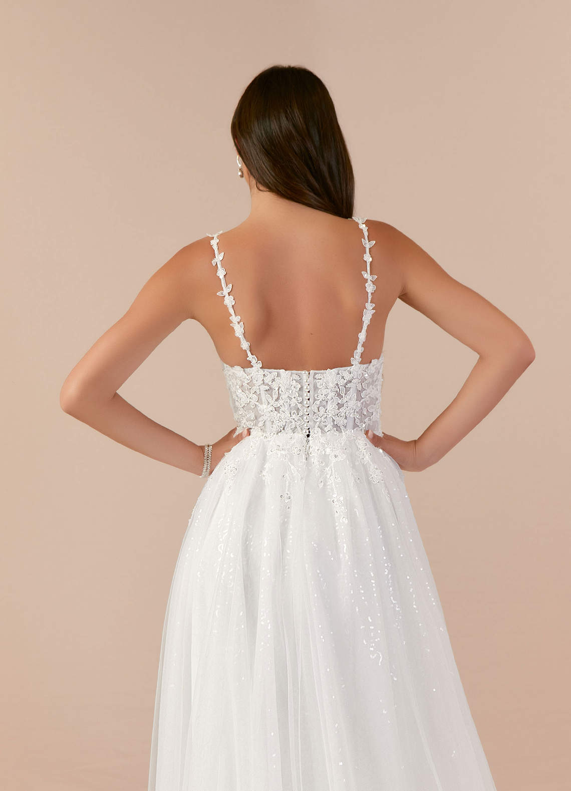 Azazie Florian Wedding Dresses Diamond White A-Line V-Neck Sequins Tulle Dress image6