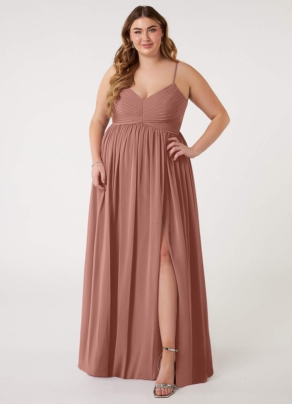 Azazie Alia Bridesmaid Dresses Cedar Rose A-Line Pleated Chiffon Dress image1