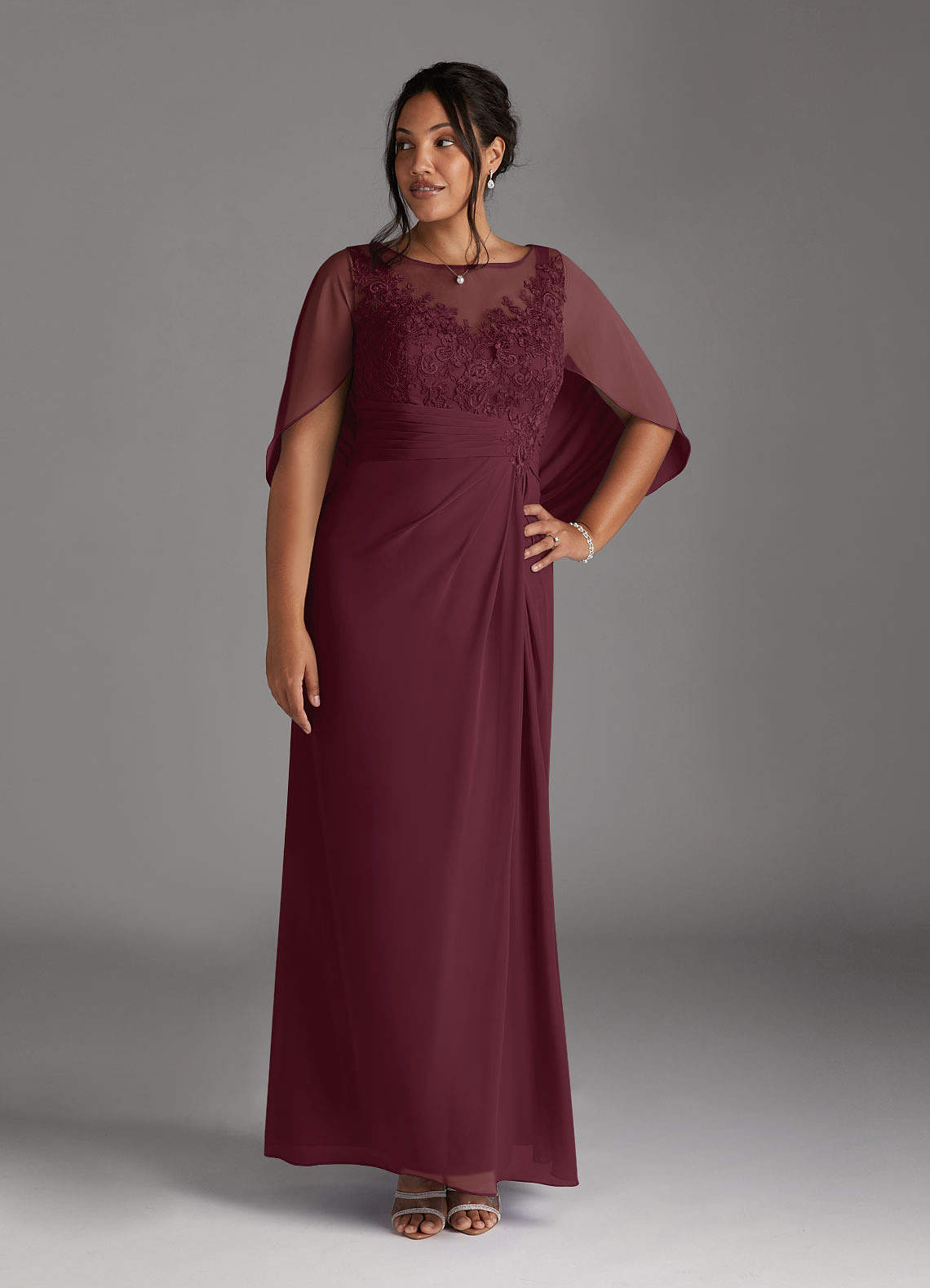 Azazie Hera Mother of the Bride Dresses Cabernet A-Line Lace Capelet Chiffon Dress image5