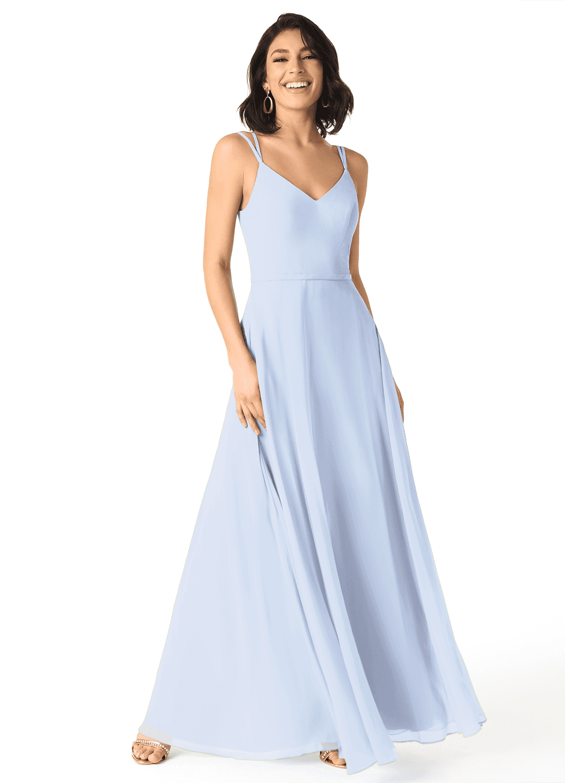 Azazie Janine Robes de demoiselle d'honneur Robe Trapèze en Mousseline de soie Col en V Eis image1