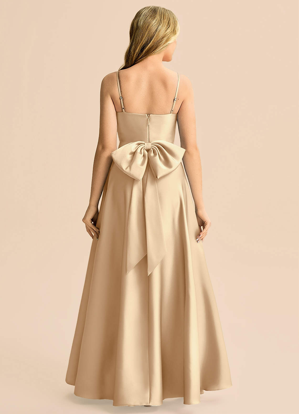 Azazie Rumi Junior Klä av A-Line i Stretch Satin Plisserad image1