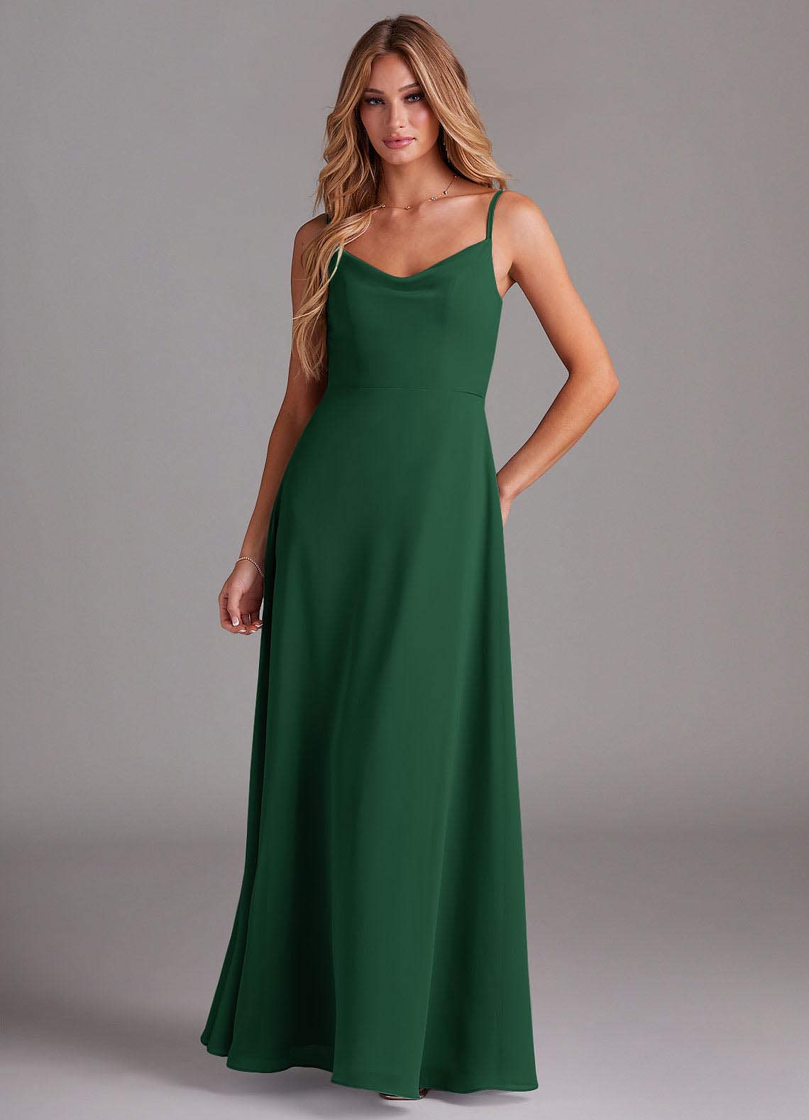 Azazie Daenerys Bridesmaid Dresses Dark Green A-Line Cowl Chiffon Dress image1