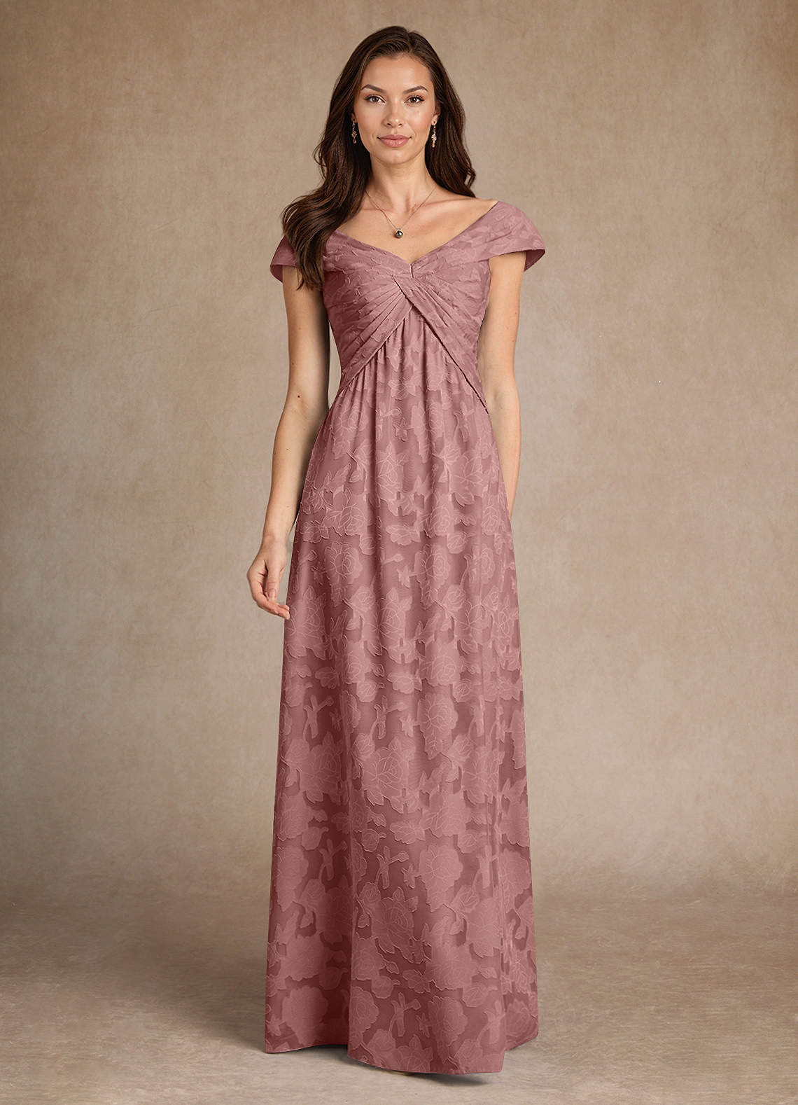 Azazie Myrtle Vestidos para mãe da noiva Vestir Rosa Empoeirada de Esgotamento Floral de Linha A com Plissado image1