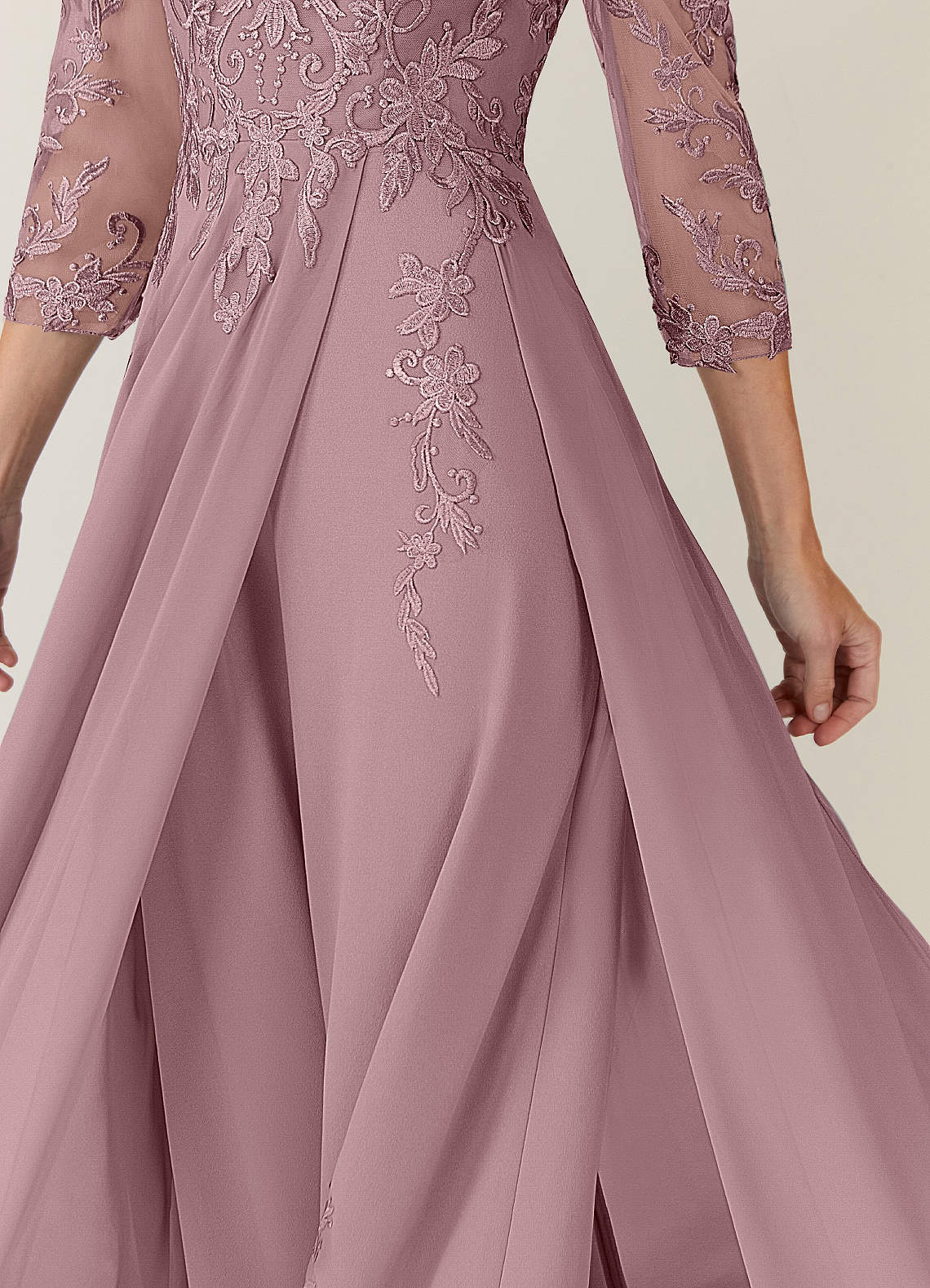Azazie Noella vestidos de madre de la novia Vestido de Rosa Polvorienta de Gasa de Corte en A con Encaje cuello pico image6