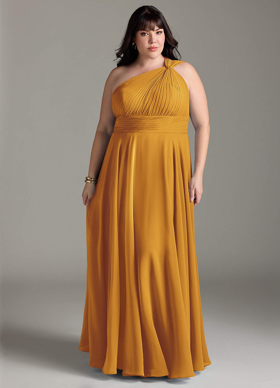 Azazie Charlize Bridesmaid Dresses Butterscotch A-Line One Shoulder Chiffon Dress image6