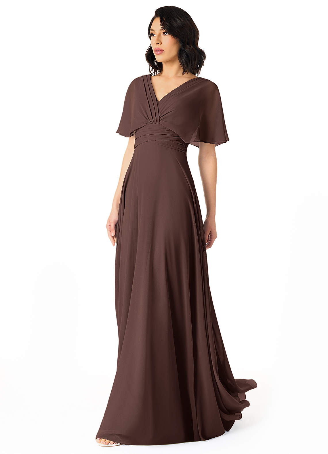 Azazie Pamela Bridesmaid Dresses Ganache A-Line V-Neck Pleated Chiffon Dress image2