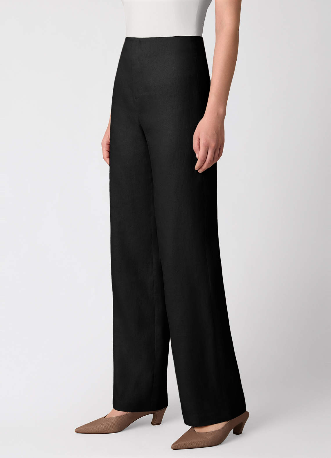 front 100 % europeiskt linnebyxor med vida ben