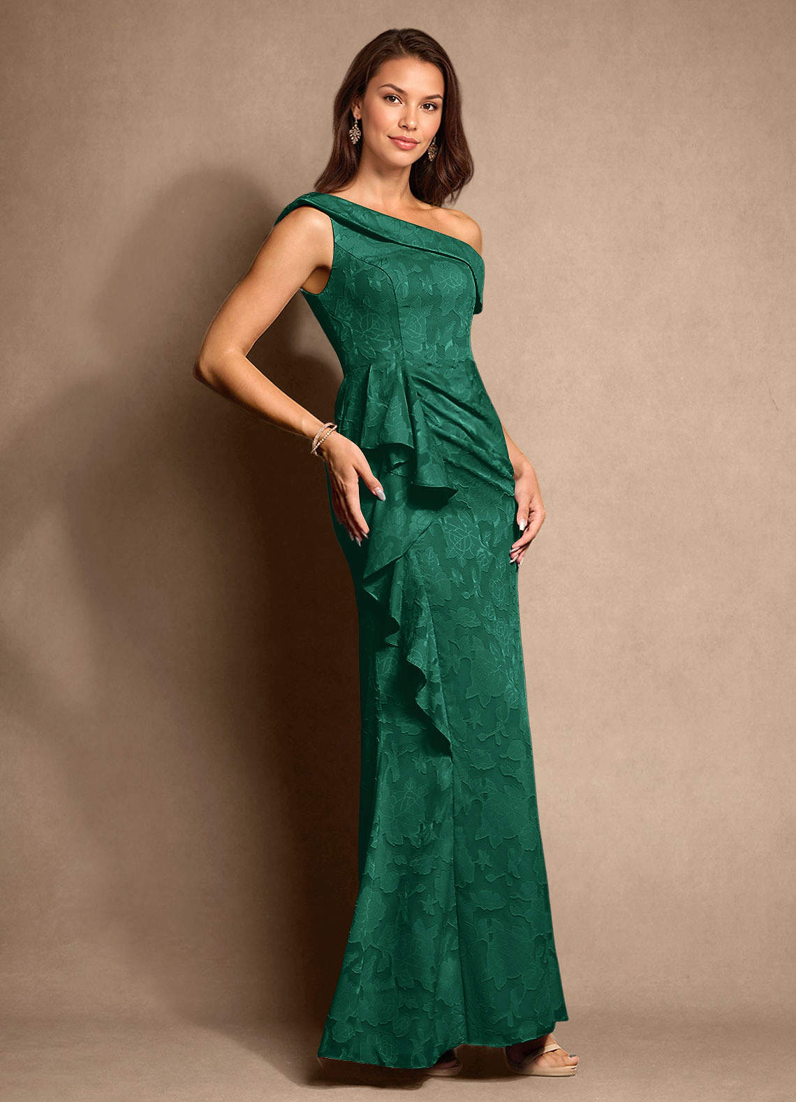 Azazie Hamptons vestidos de madre de la novia Vestido de Esmeralda de Devorado Floral de Corte En A con Plisado image3