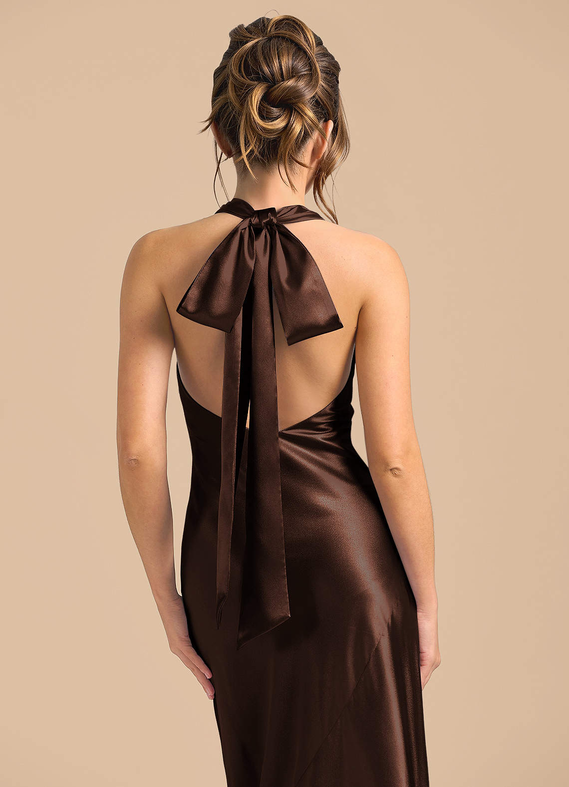 Azazie Velli Brudtärnklänningar Klä av Tubklänning i Metallisk satin Hög hals Ganache image5