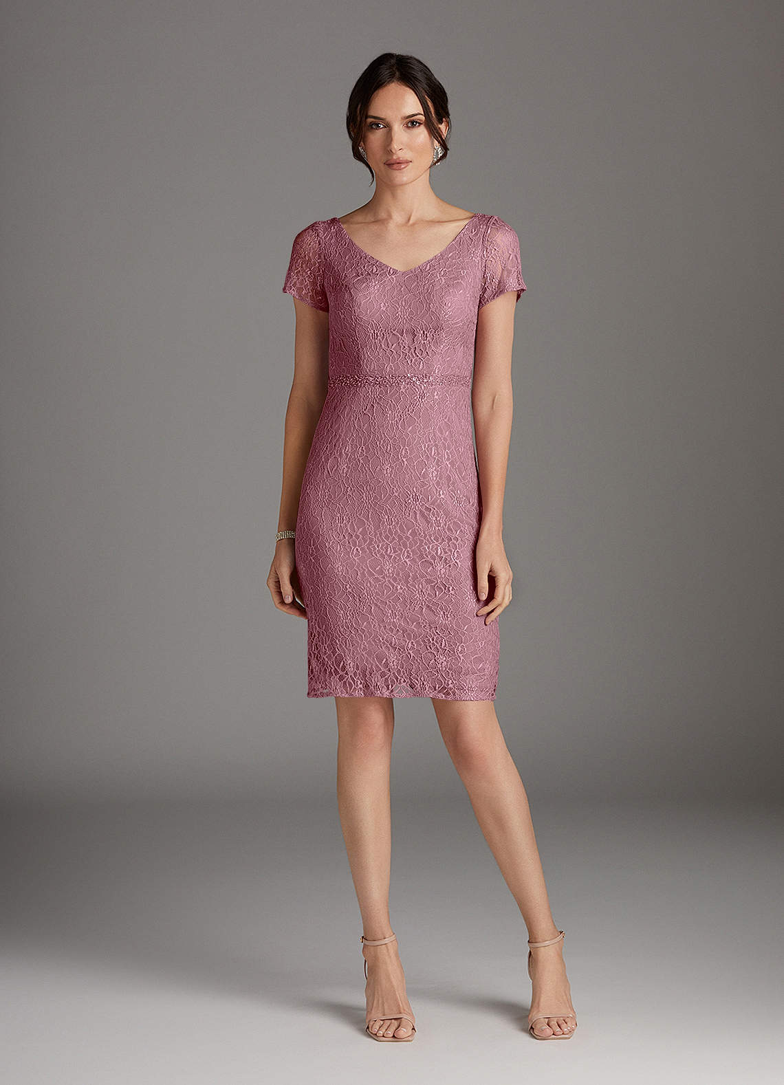 knee length dresses for ladies Mauve lace corset midi dress main image 0