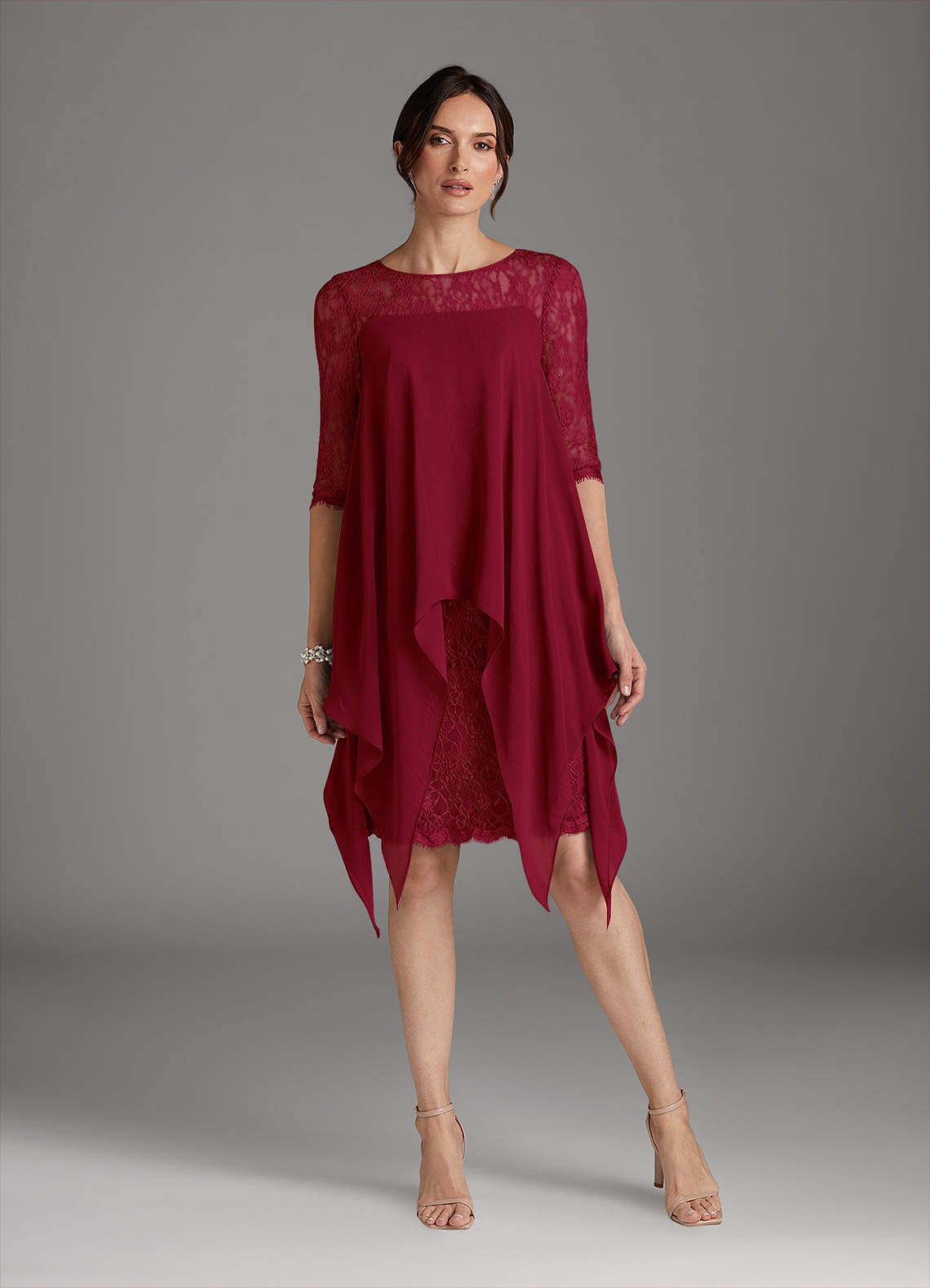Azazie Flo Kleider für die Brautmutter A-Linie Spitze Chiffon Kleid Burgunderrot image1