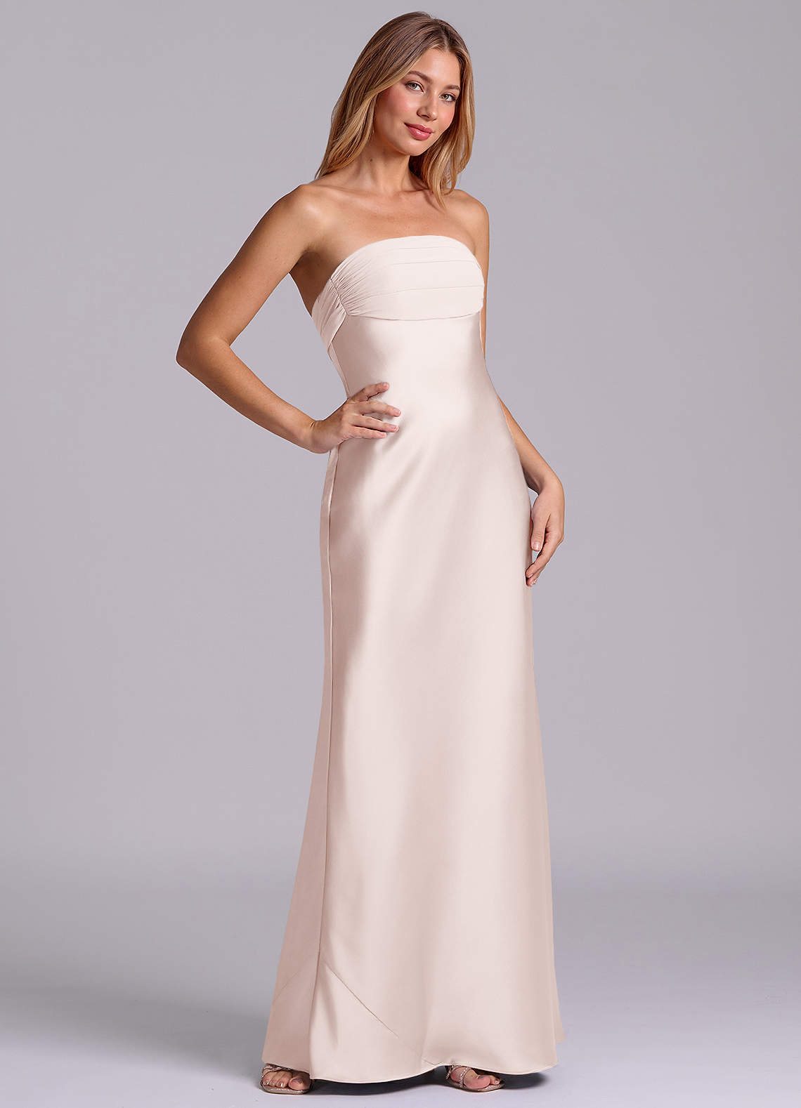 Azazie Ailanie Brudtärnklänningar Klä av Tubklänning i Stretch Satin Axelbandslös Rodnande Rosa image4